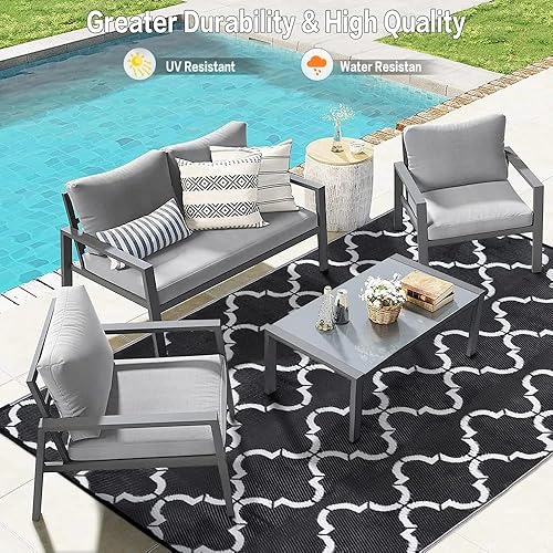 Miniatura 189 de HUGEAR Alfombra de exterior para patios, impermeable, alfombra de exterior grande, hecha de paja de plástico reversible, para campamento, caravana