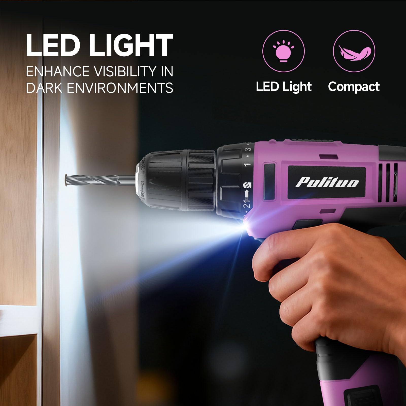 PULITUO Set di trapani, 149 pezzi, set di utensili per la casa con trapano a batteria rosa da 12 V, cassetta degli attrezzi, kit di utensili manuali per donne e uomini e appassionati di fai da te, per