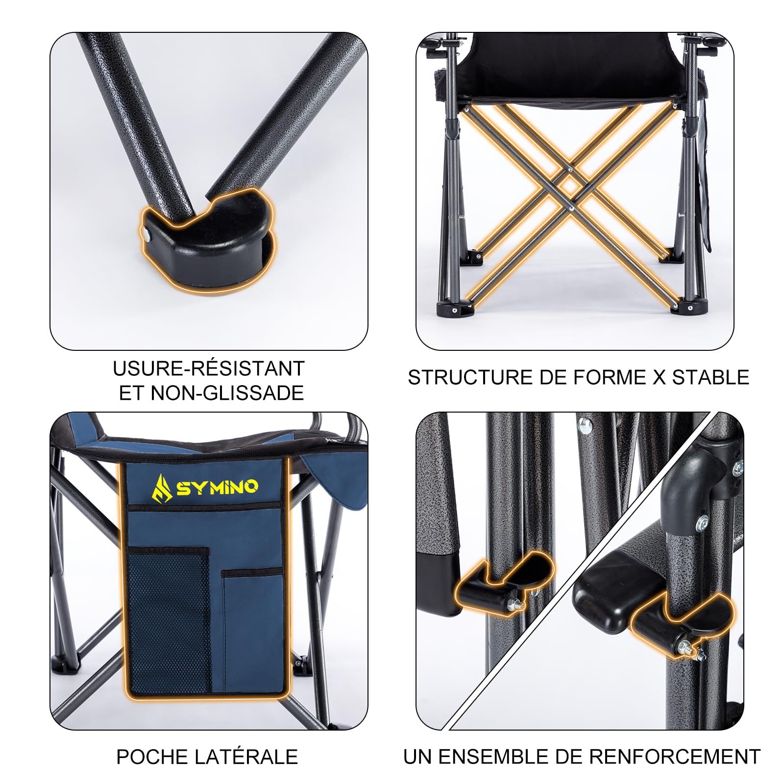 Symino Chaise Pliante Camping Max de 150kg avec Accoudoirs - Fauteuil Pliable pour Jardin/Pêche/Extérieur Braun