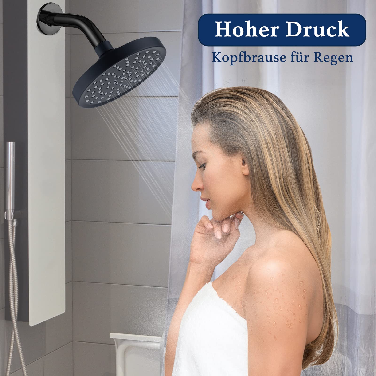 FUYIOCN 6 Inch Rain Shower Head High Pressure, Anti-Limescale Rainfall Shower Head with Matte Black Finish - Image 2