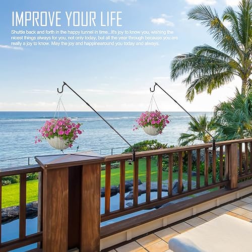 Miniatura 2 de Gancho de cubierta de valla resistente de 31 pulgadas, barra giratoria sólida para comedero de pájaros, soporte extendido ajustable de 360, ganchos