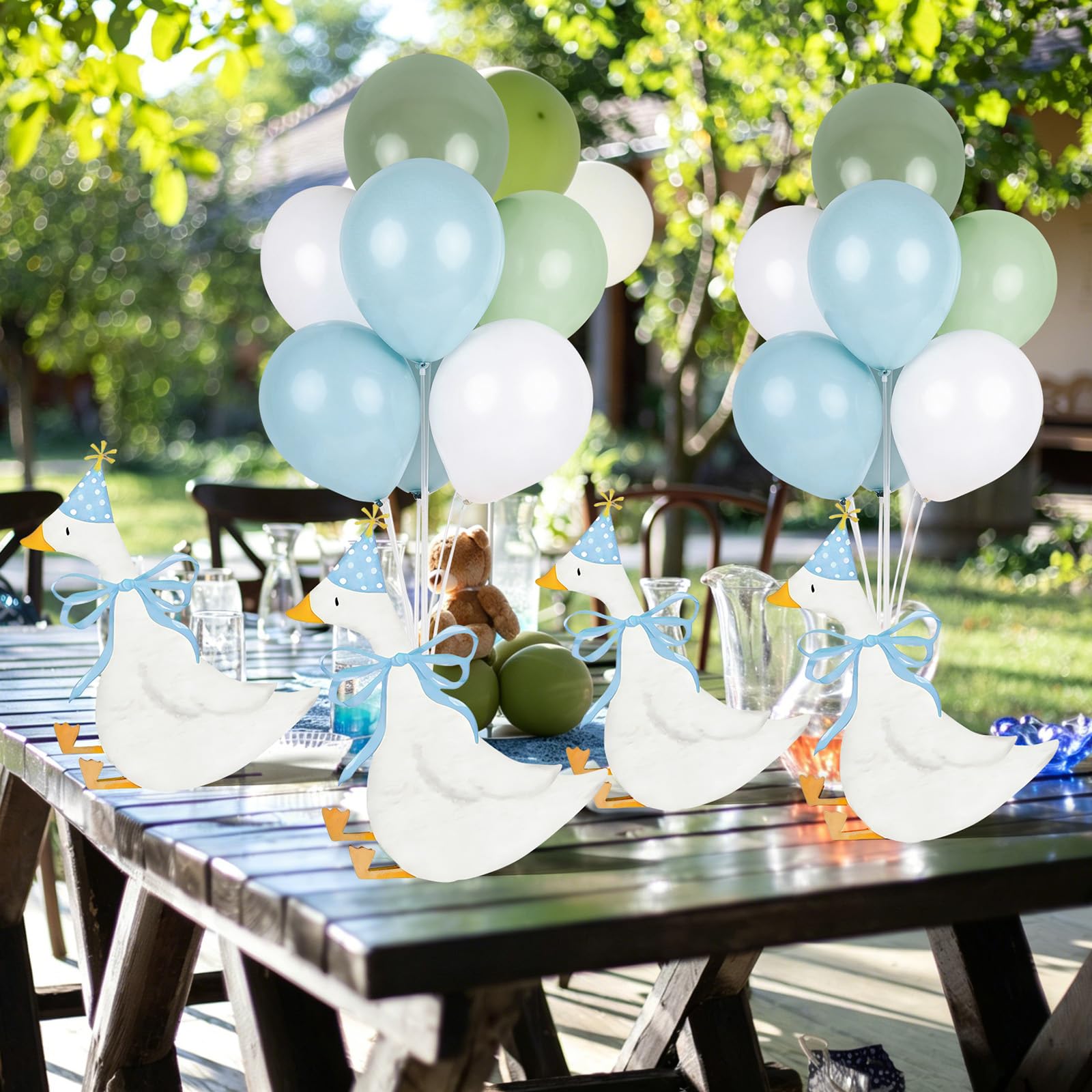 Set di 12 centrotavola per baby shower per tavoli, elefanti con palloncino, decorazione per feste, baby shower, feste, accessori per foto (oca blu, 6)