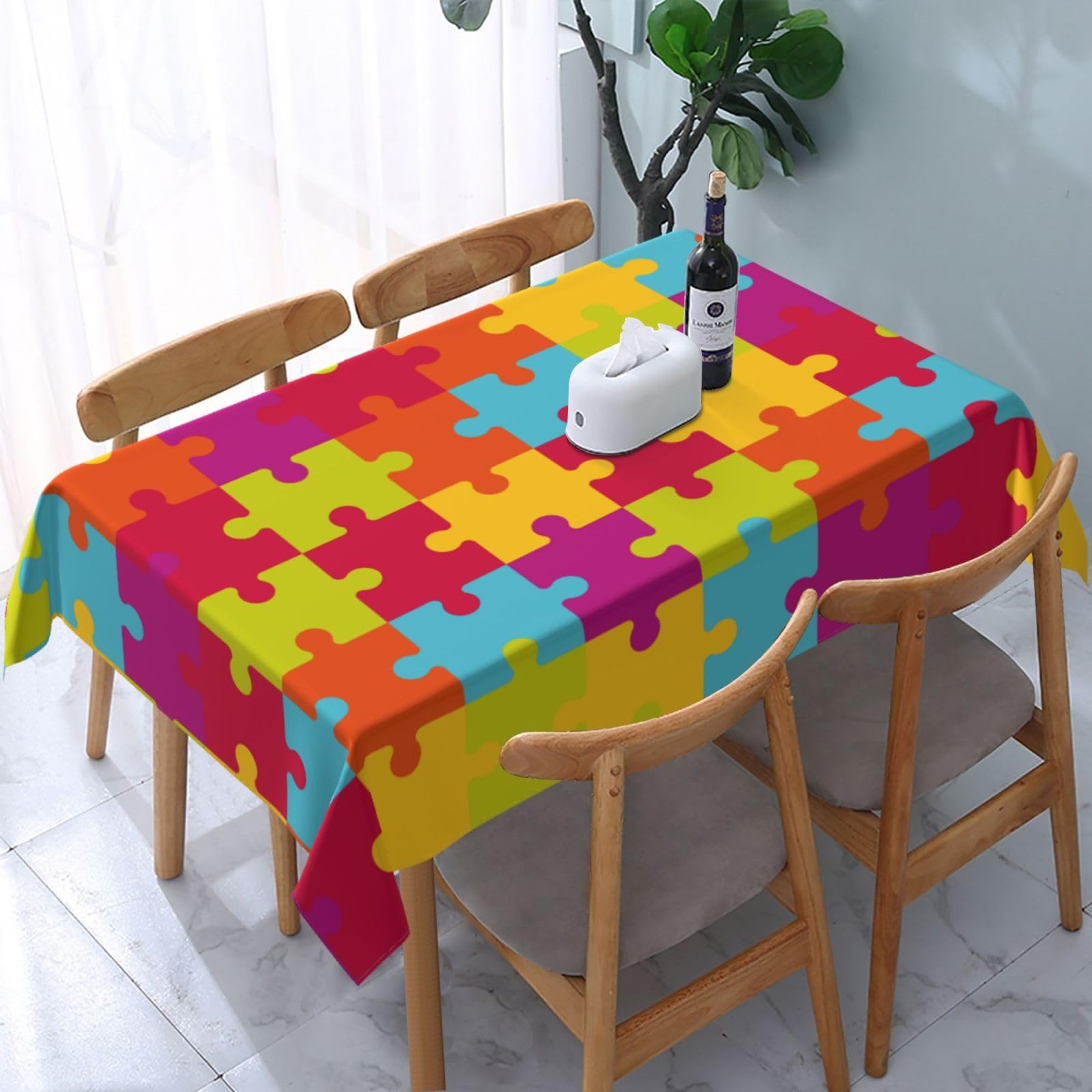 JunHeArt Autism Awareness Month Tablecloth Rectangle Table Cover Washable Table Cloths Decor For Kitchen 54" X 72"