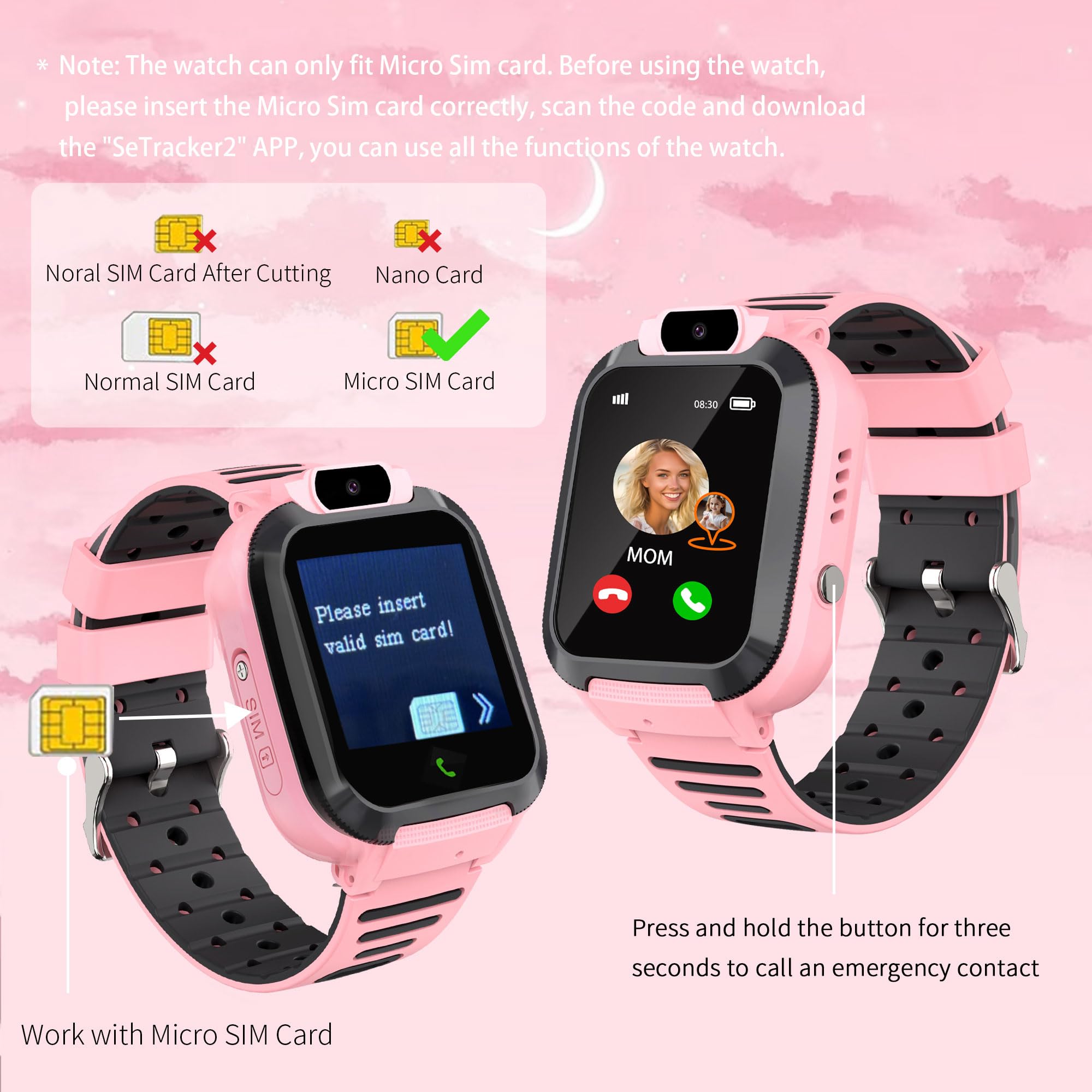 Reloj Inteligente Niño con GPS Localizador - Llamadas Teléfonos Despertador Chat de Voz Juego IP68 Impermeable Modelo de Aula SOS - Smartwatch para Niños Niñas Digital Cumpleaños Regalos