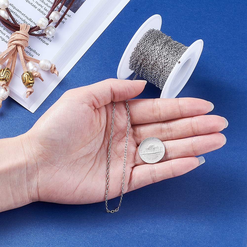 Pandahall 32.8 FT 304 Stainless Steel Cable Chain 3x2x0.5mm Twisted Chain Necklace for DIY Jewelry Making