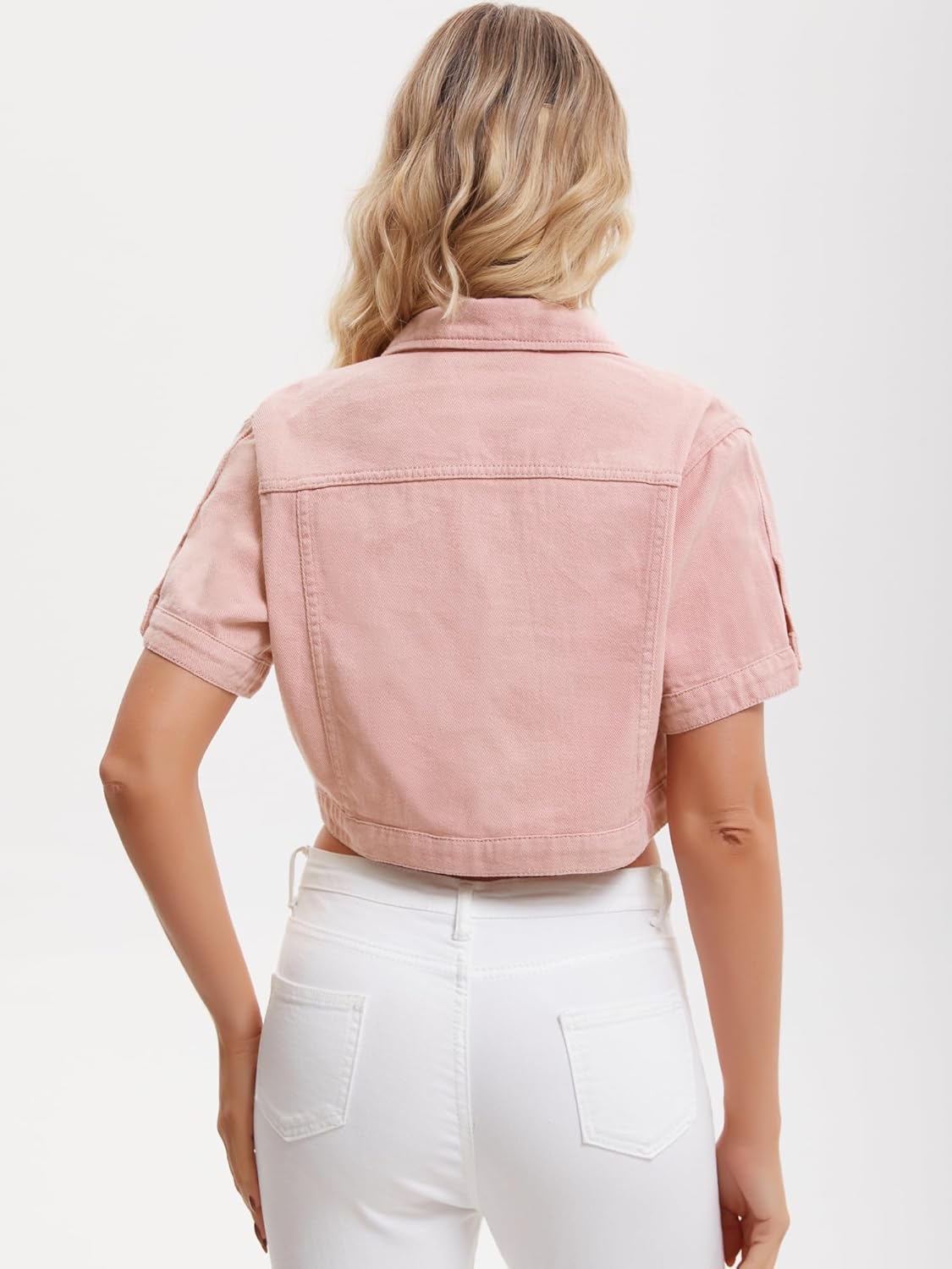 Women's Short Sleeve Denim Jacket Trendy Classic Casual Summer Cropped Jean Jacket