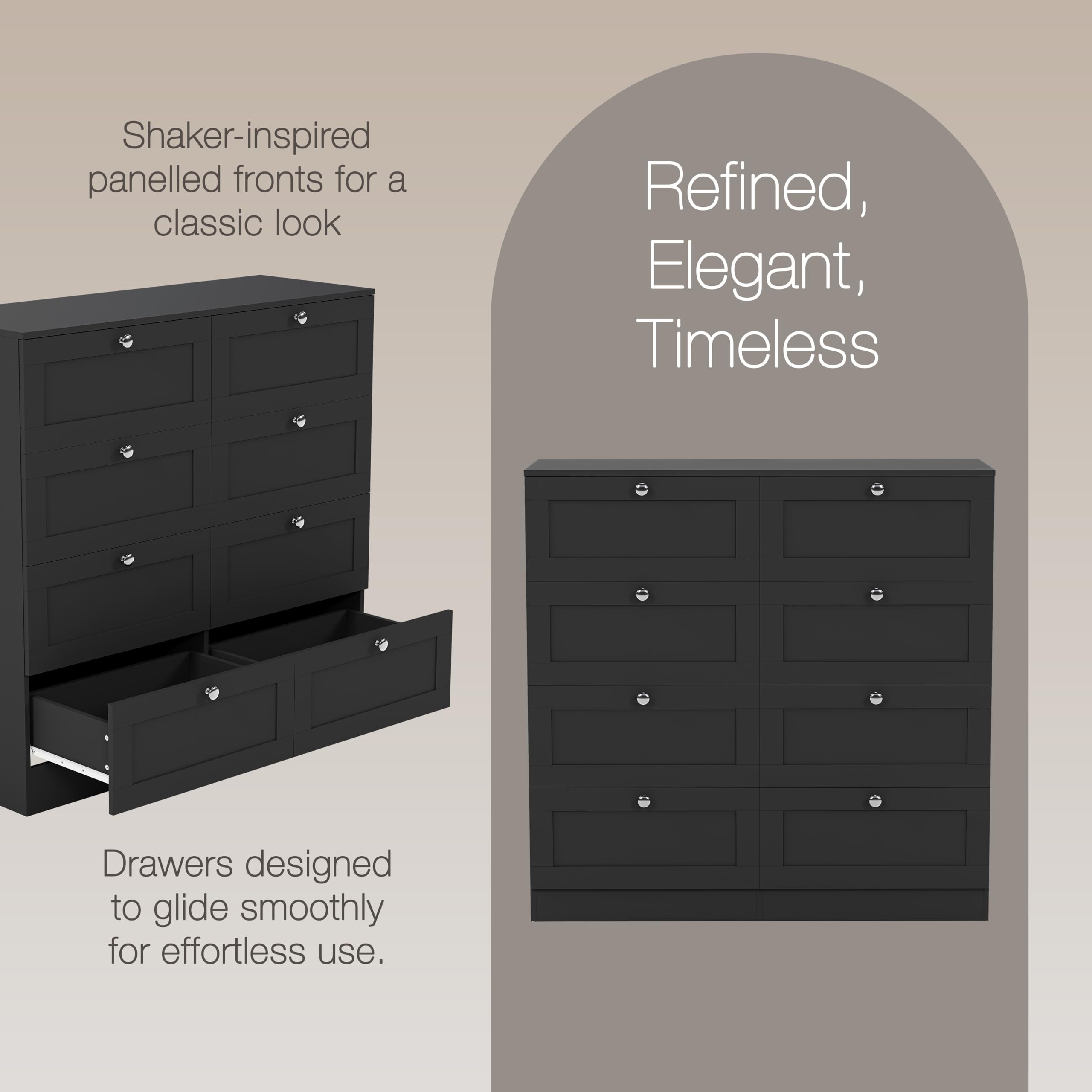 Vida Designs Altino 8 Drawer Chest of Drawers | Black | H 99 x W 100 x D 36 cm | Wide Bedroom Storage Unit | Easy Assembly | Clothes Storage Cabinet | Modern Shaker Style Hallway or Guest Room — view 6