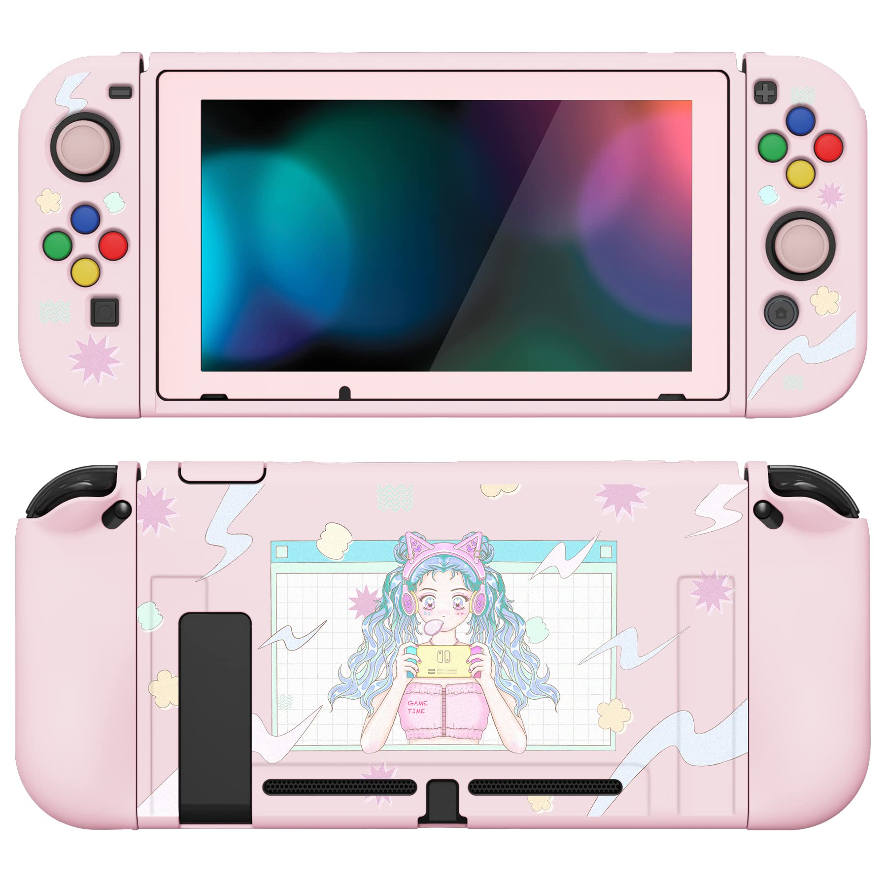 PlayVital ZealProtect Funda Protectora Suave para Nintendo Switch Accesorios Carcasa con Protector de Pantalla & Tapas de Agarre para el Pulgar & Pegatinas de ABXY Dirección Botón(Gatos en Piscina) — view 12