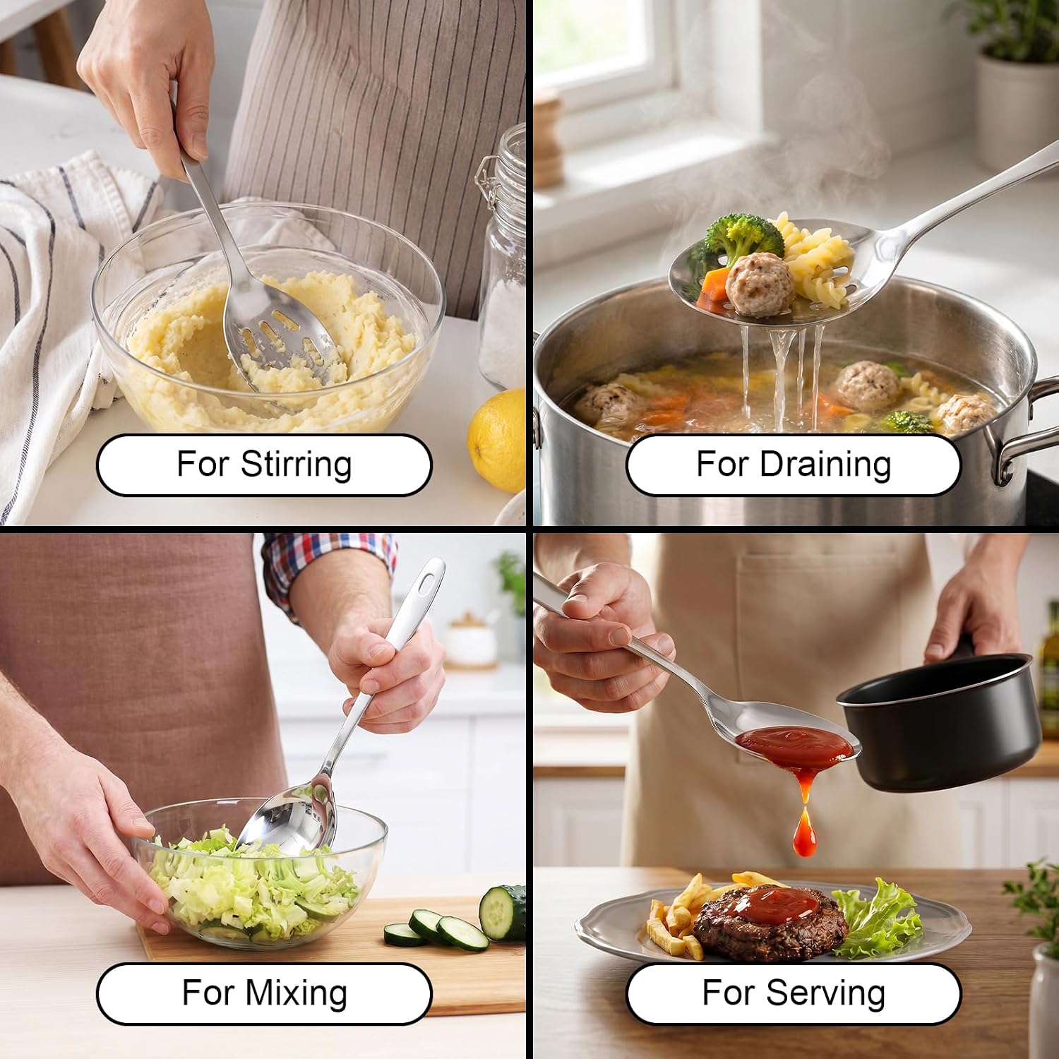 Kirecoo 2PCS Stainless Steel Serving Spoons Set, Solid & Slotted