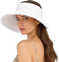 Women's Straw Sun Visor Hat, UPF 50+ Wide Brim Adjustable Ponytail Beach Hat Packable Lightweight UV Protection for Outdoor