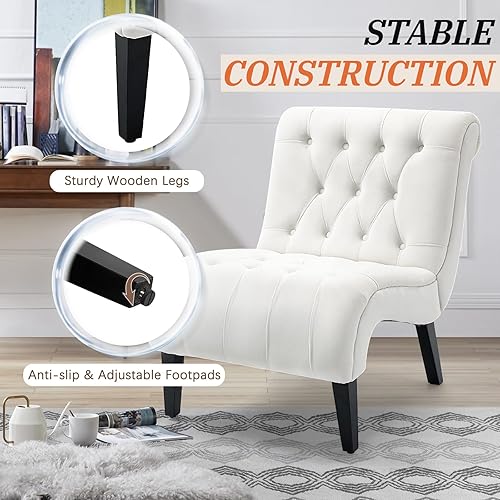 Miniatura 7 de AVAWING Juego de 2 sillas decorativas sin brazos, sillas tapizadas con botones copetudos para sala de estar con patas de madera, cómoda silla de
