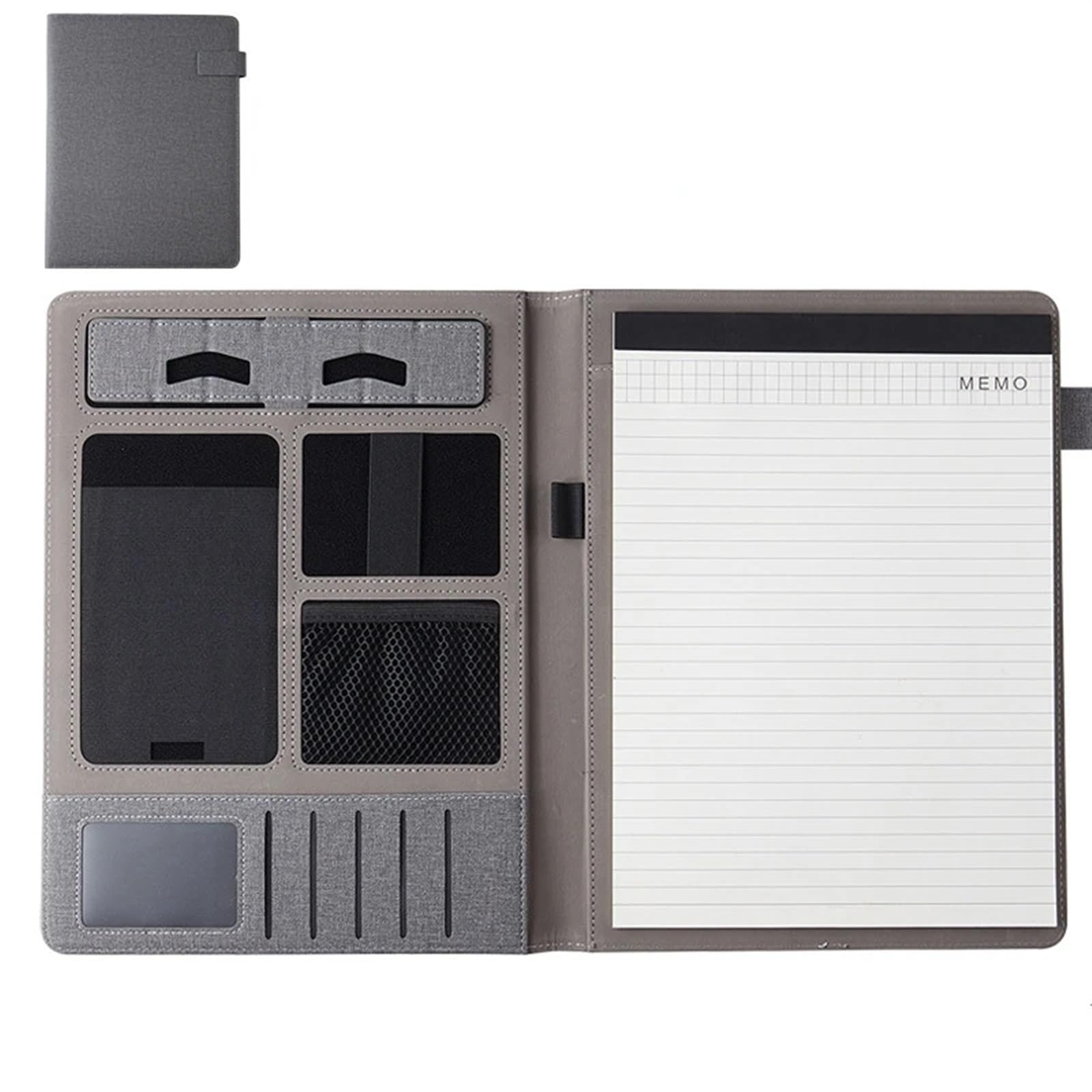 Schreibmappe 1 stück Leder Multifunktionale A4 Konferenz Ordner Business Schreibwaren Ordner Vertrag Datei Ordner Mit Reißverschluss Organizer Karte Halter(Grey)