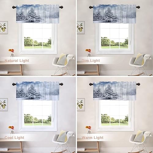 Miniatura 6 de Shrahala Cenefas de cocina de árboles de Navidad, copos de nieve de pino blanco, gris, plateado, cortina de media ventana, tratamiento de ventana