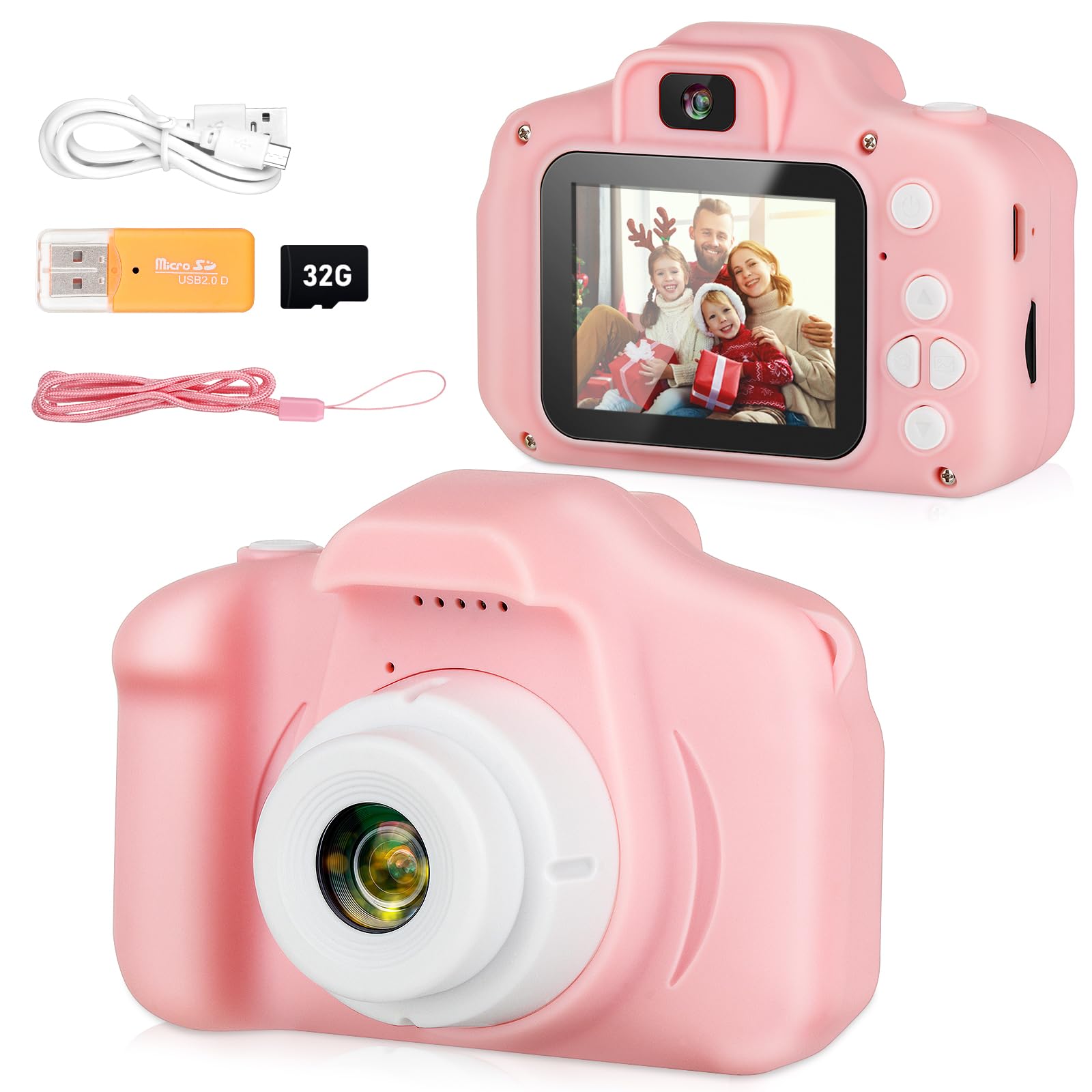 Kids Camera for Girls, Christmas Birthday Gifts for Boys/Girls, HD Digital Video Camera for 3 4 5 6 7 8 9 Year Old Kids with 32GB SD Card