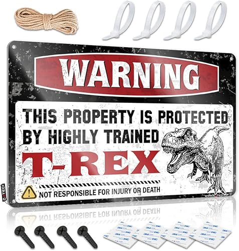 Accesorios de bar al aire libre Advertencia de decoración Esta propiedad está protegida por un letrero de lata T-Rex altamente entrenado para baño,