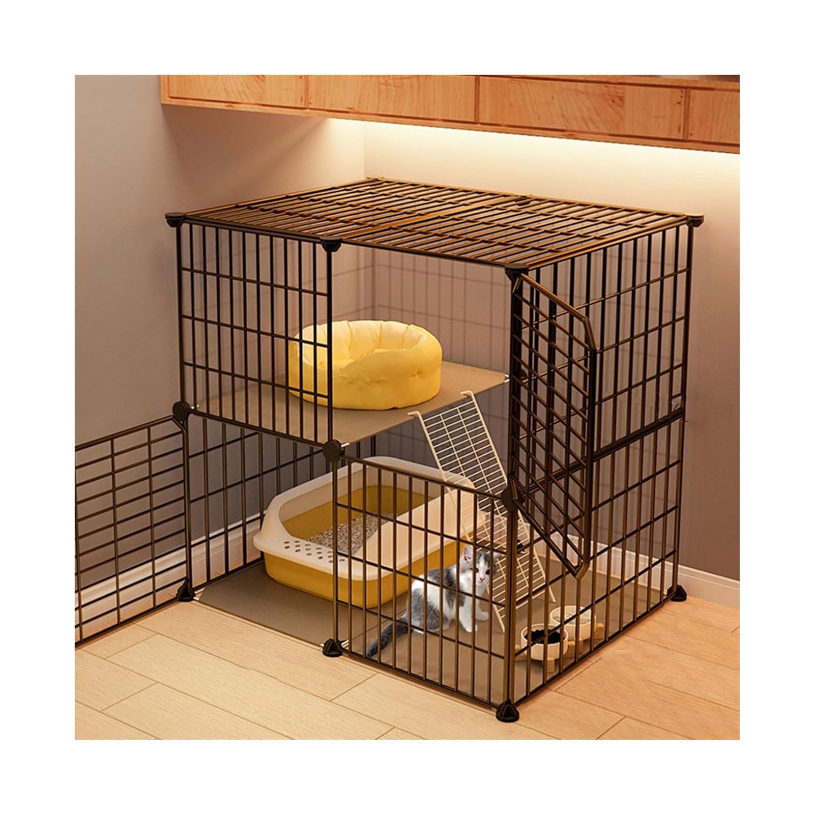 Gabbia per gatti a 2/3 livelli in filo metallico per interni, fai da te, cuccia per gattini, condominio, con lettiera, scala, letto, box per cuccioli, conigli, scoiattoli
