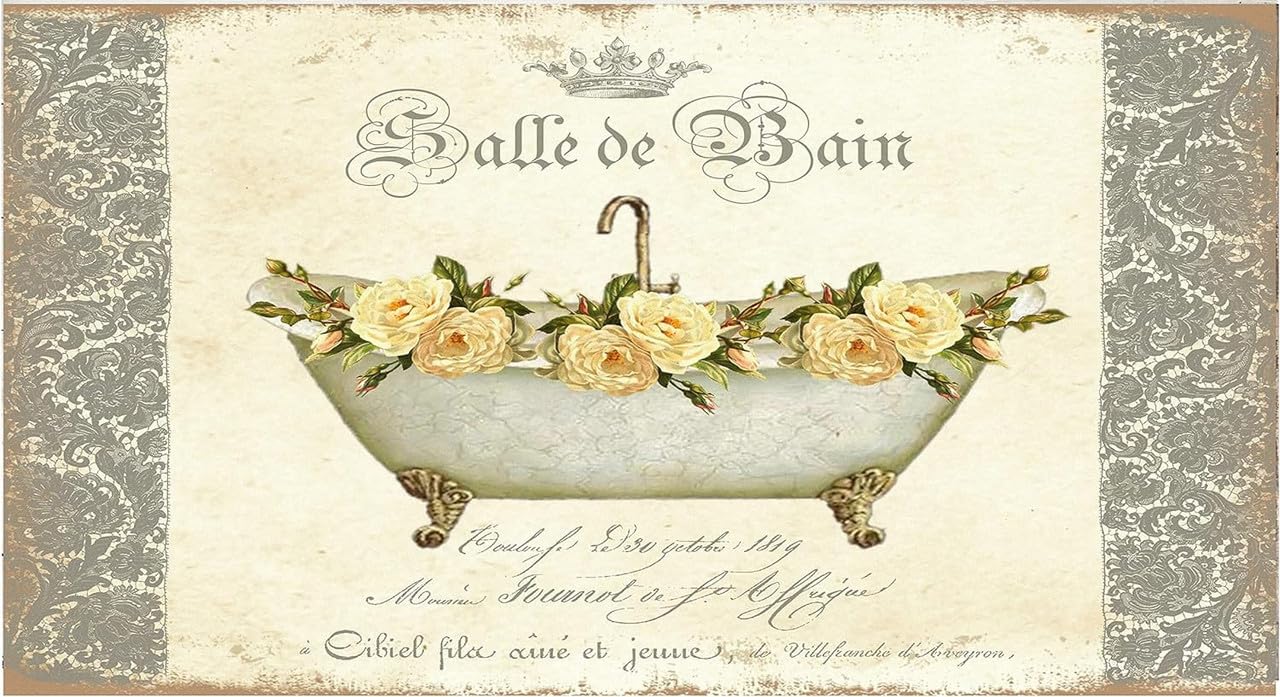 Sitrmgh Aluminum Sign Yellow And Gray Salle De Bain Bathroom Retro Tin Sign Home Wall Art Modern Farmhouse Sign Retro Metal Tin Sign Vintage Sign For Home Coffee Wall Decor 8X12 Inch