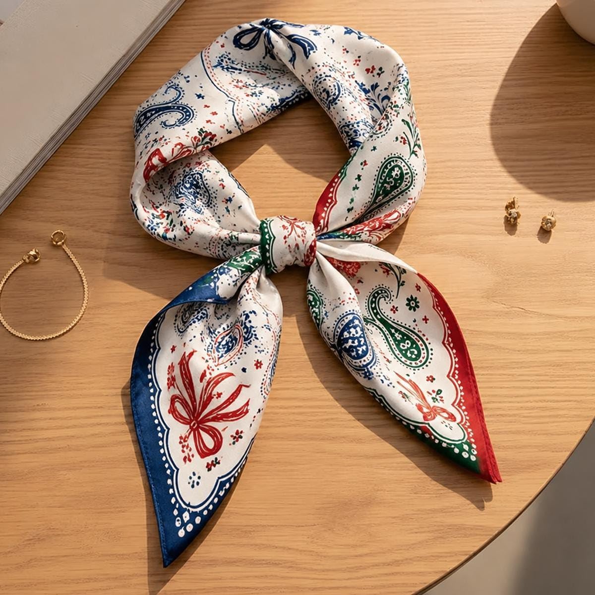 USA Mexico Satin Hair Scarf for Women, Mexican American Bandana Square Head Wrap, Neck Scarf for Hair or Bag, Fiesta Outfit