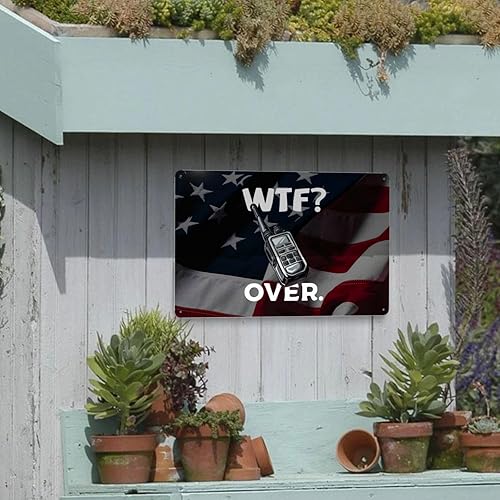 Miniatura 9 de Divertido walkie talkie - Radio de mano con texto en inglés "What The Fuck Over" de 8 x 12 pulgadas, letrero de metal retro para decoración de pared