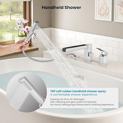 Miniatura 21 de gotonovo Grifo de bañera romano con ducha de mano, 3 agujeros, montaje en cubierta, juego de grifo de bañera de una sola manija generalizado