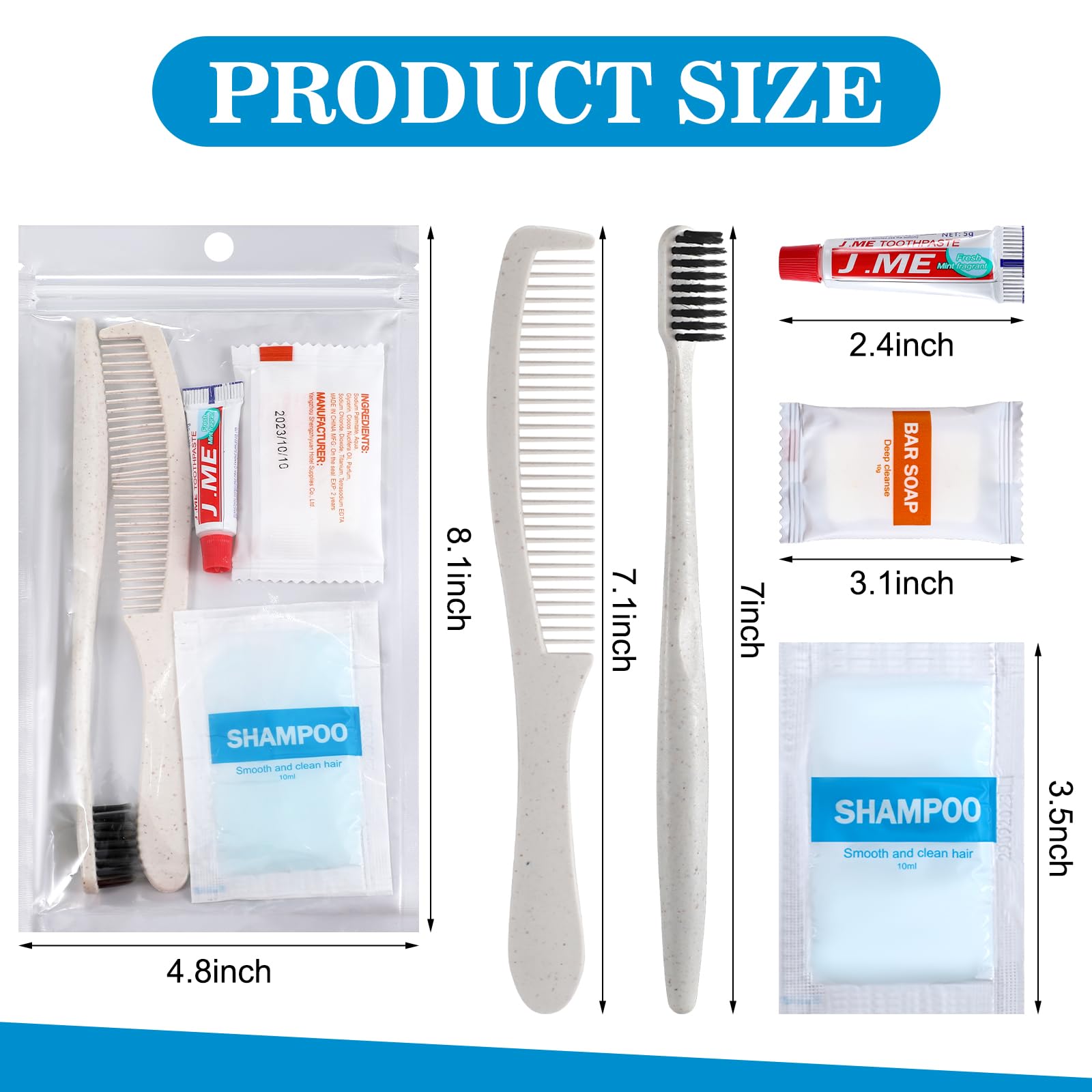 Hushee Kit per l'igiene personale, 48 pezzi, kit di articoli da toeletta di base, per uomini e donne, per viaggi di beneficenza, tra cui shampoo, spazzolino da denti, dentifricio, pettine e bagno