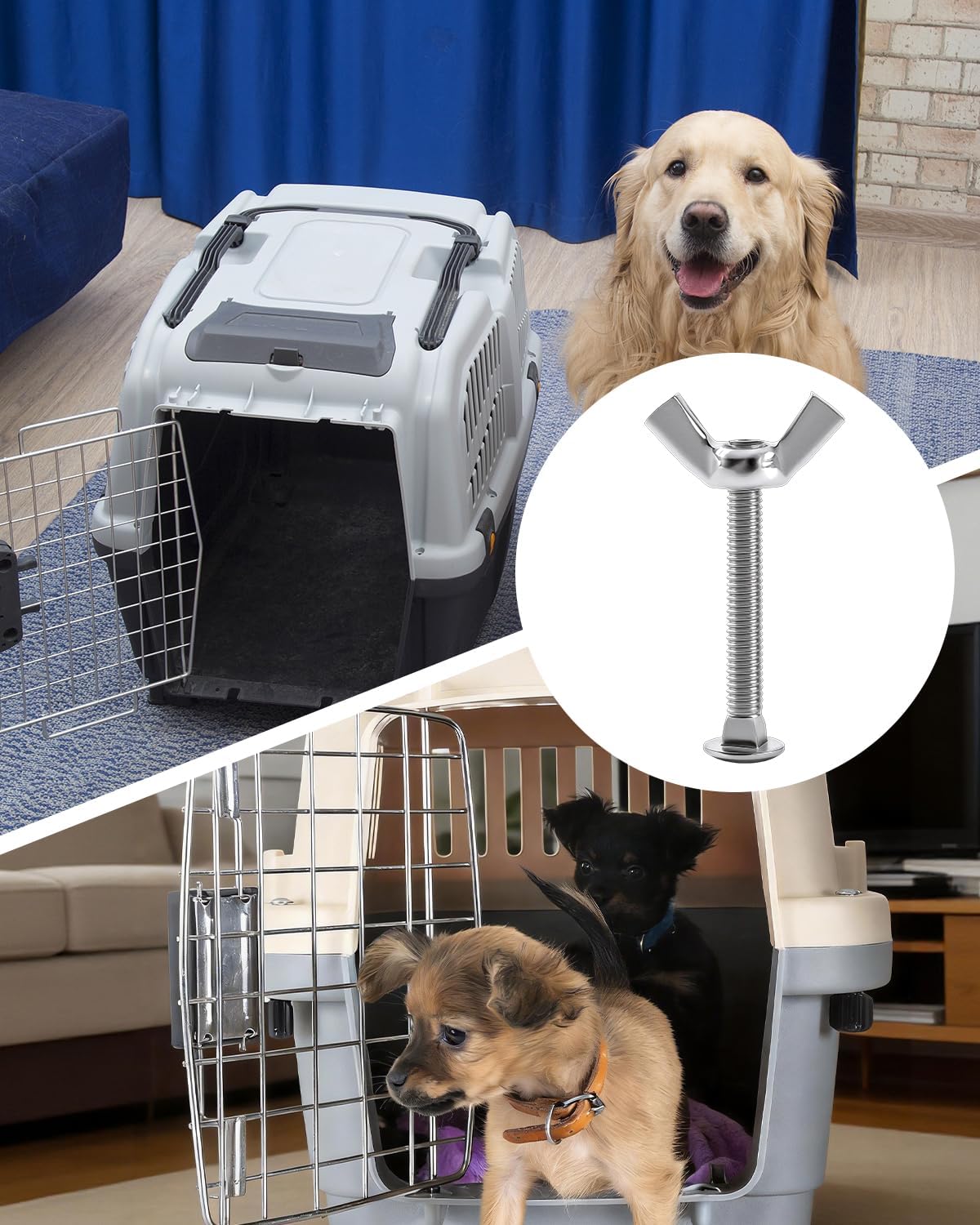 24 Sets M4 Pet Carrier Fasteners, Bolts with Butterfly Nuts for Kennels and Travel Crates, Replacement Hardware Kit for Dog and Cat Cages