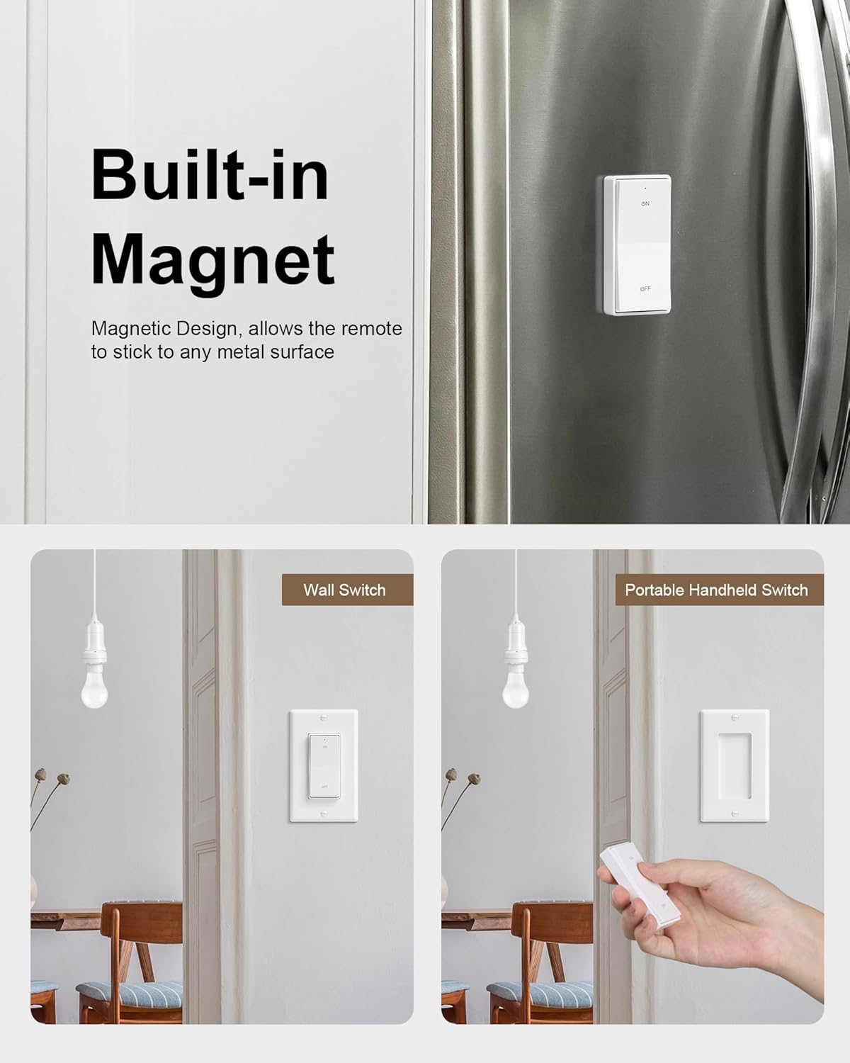 Remote Control Light Bulb Socket, Decorator Rocker Wall Switch, 200FT Range Wireless Light Switch for Pull Chain Light Fixture, E26 E27 Lamp Socket, No Wiring Needed, FCC Listed