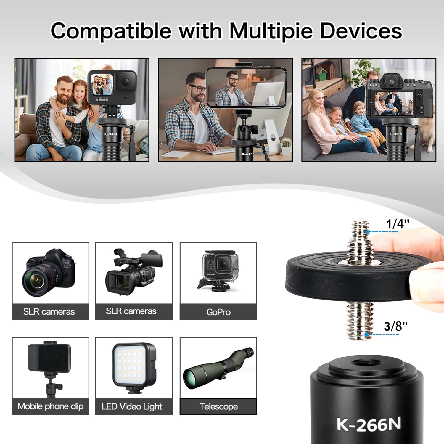 koolehaoda Monopiede per fotocamera, portatile, in alluminio, per fotografia, pieghevole, solo 43,2 cm, compatto da viaggio, per fotocamere mirrorless e DSLR, facile da trasportare, 6 sezioni fino a
