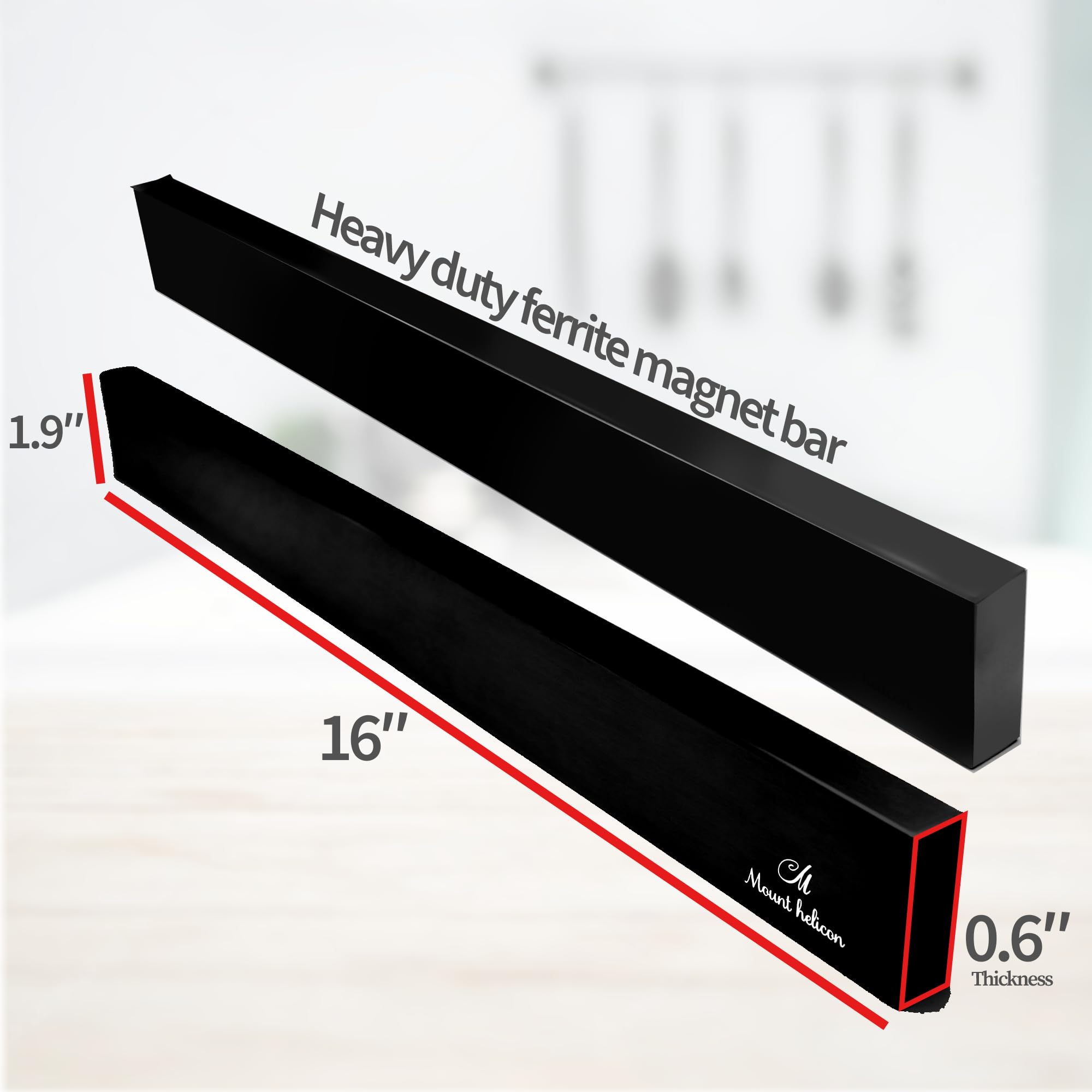 16 Inch Heavy Duty Kitchen Knife Magnetic Strip with Additional 5 Hooks-Multipurpose Stainless Steel Magnetic Tools, Knife Holder-Strong Magnetic Knife Holders for Wall No Drill required (Black)