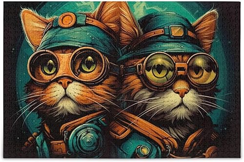 Funny Cat Jigsaw Puzzles for Adults 1000 Pieces,Colorful Puzzle with Mesh Storage Bag,Learning Educational Puzzles for Gift 2011305