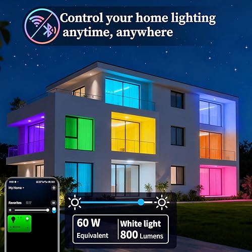 Miniatura 7 de Meliya Bombillas LED inteligentes, cambio de color, regulable y temporizador, bombilla inteligente WiFi y Bluetooth, compatible con Alexa y Google
