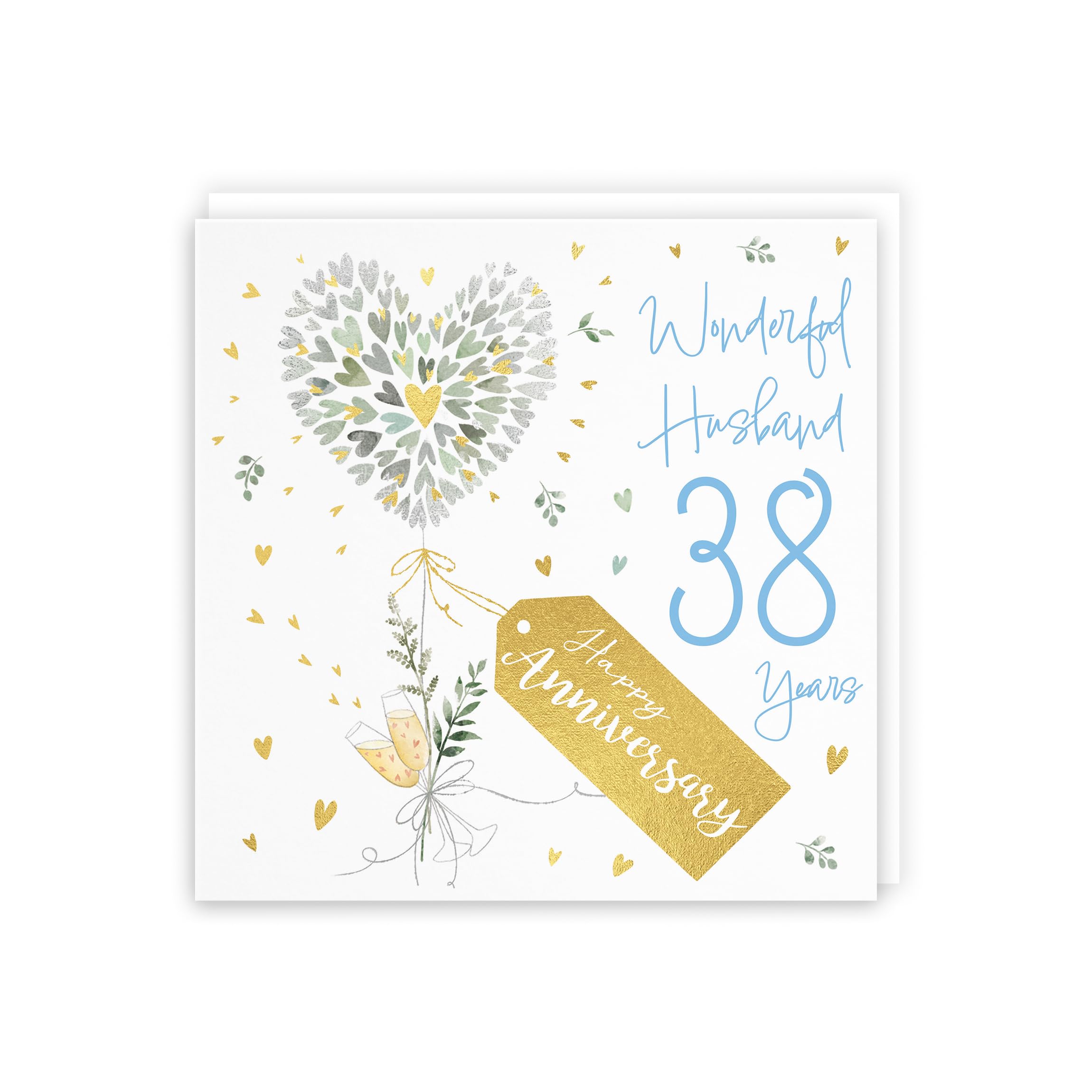Hunts England - 38th Anniversary Card for Husband - Contemporary Hearts - Gold Foil Luxury Card - Happy Anniversary - Image 2