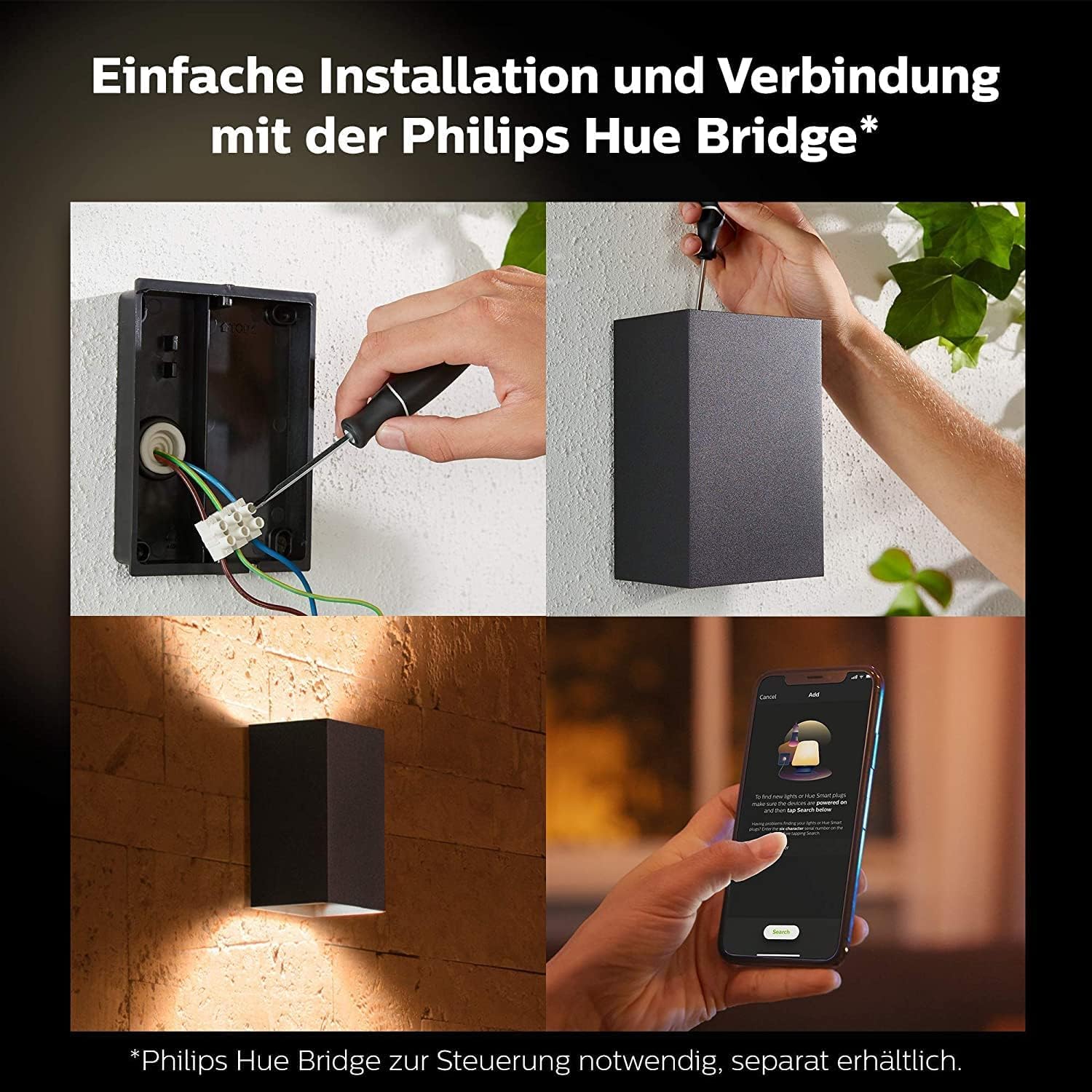 Philips Hue White & Color Ambiance Resonate Outdoor Wandleuchte 1180 lm, dimmbare Außenleuchte, smarte Lichtsteuerung