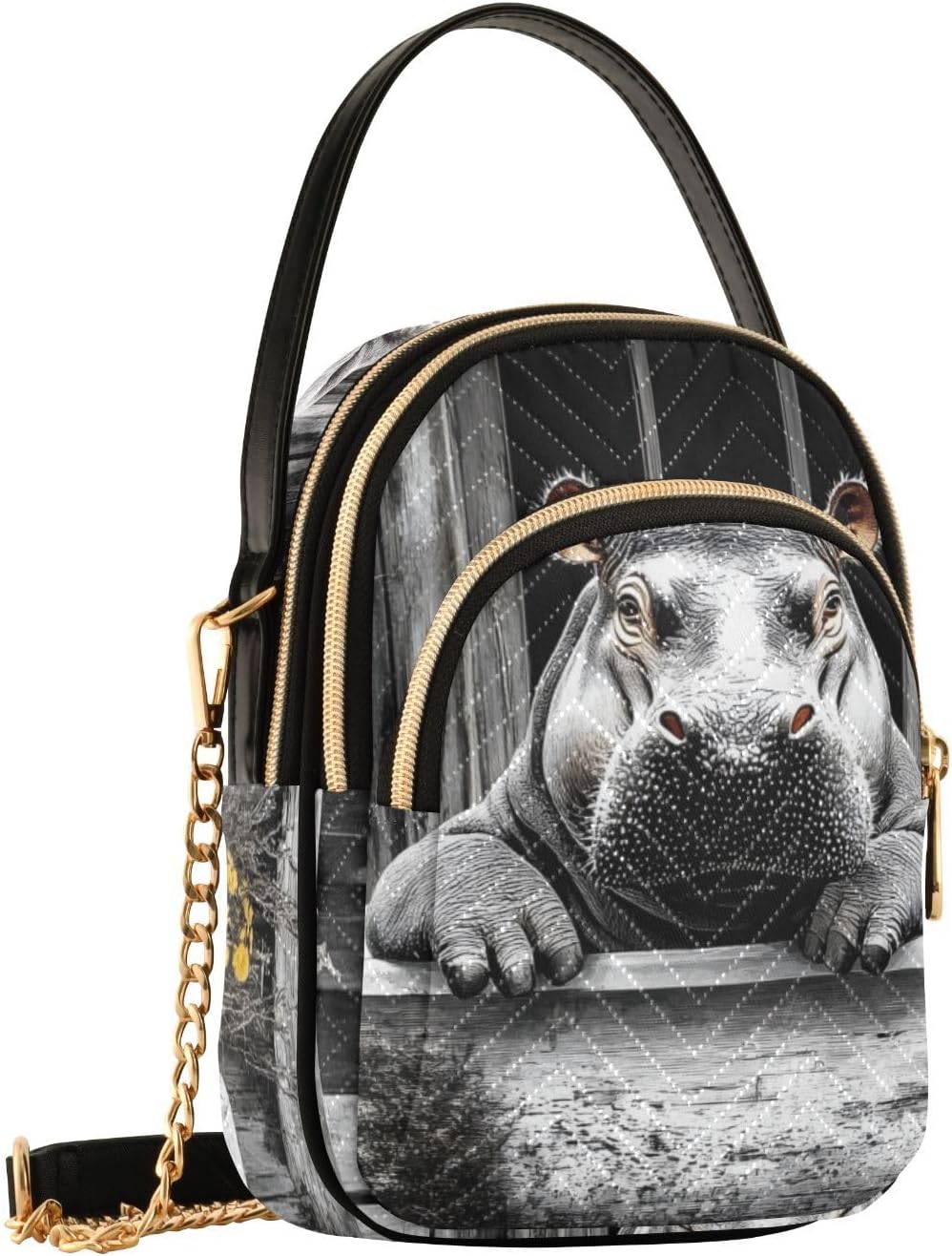 Hippo Bathtub Funny Quilted Crossbody Bags for Women – Fashion Design, Vegan Leather - Small Shoulder Handbags for Shopping, Travel, Daily Use