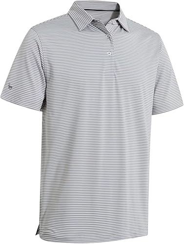 Men's Golf Polo Shirts Short Sleeve Striped Performance Moisture Wicking Dry Fit Golf Shirts for Men