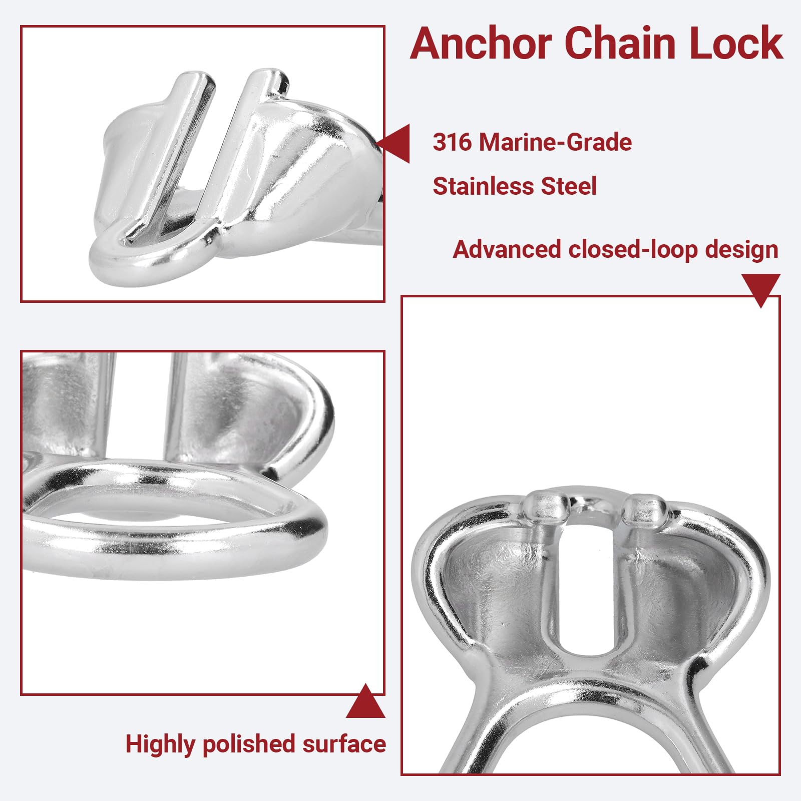 OUKENS Serrure de chaîne d'ancre, pour dispositif d'amarrage de corde de serrure de chaîne d'ancre de chaîne de 0,4 à 0,5 po Quincaillerie en acier inoxydable 316