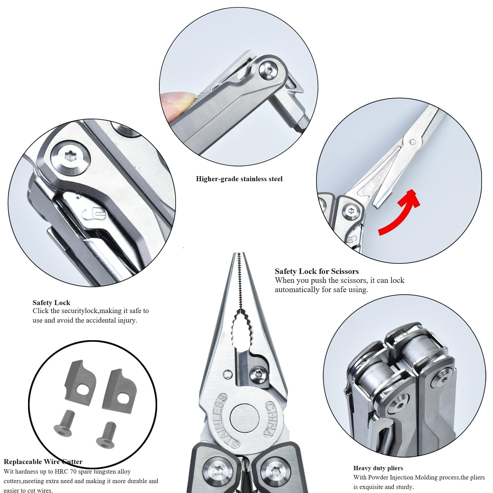 SQT Multifunktionszange Multi-Tool Multifunktion mit Zange, Magnetische Schraubendreher & Nylonetui für Camping, Wandern, Autoreparatur (Griff aus Titanlegierung)