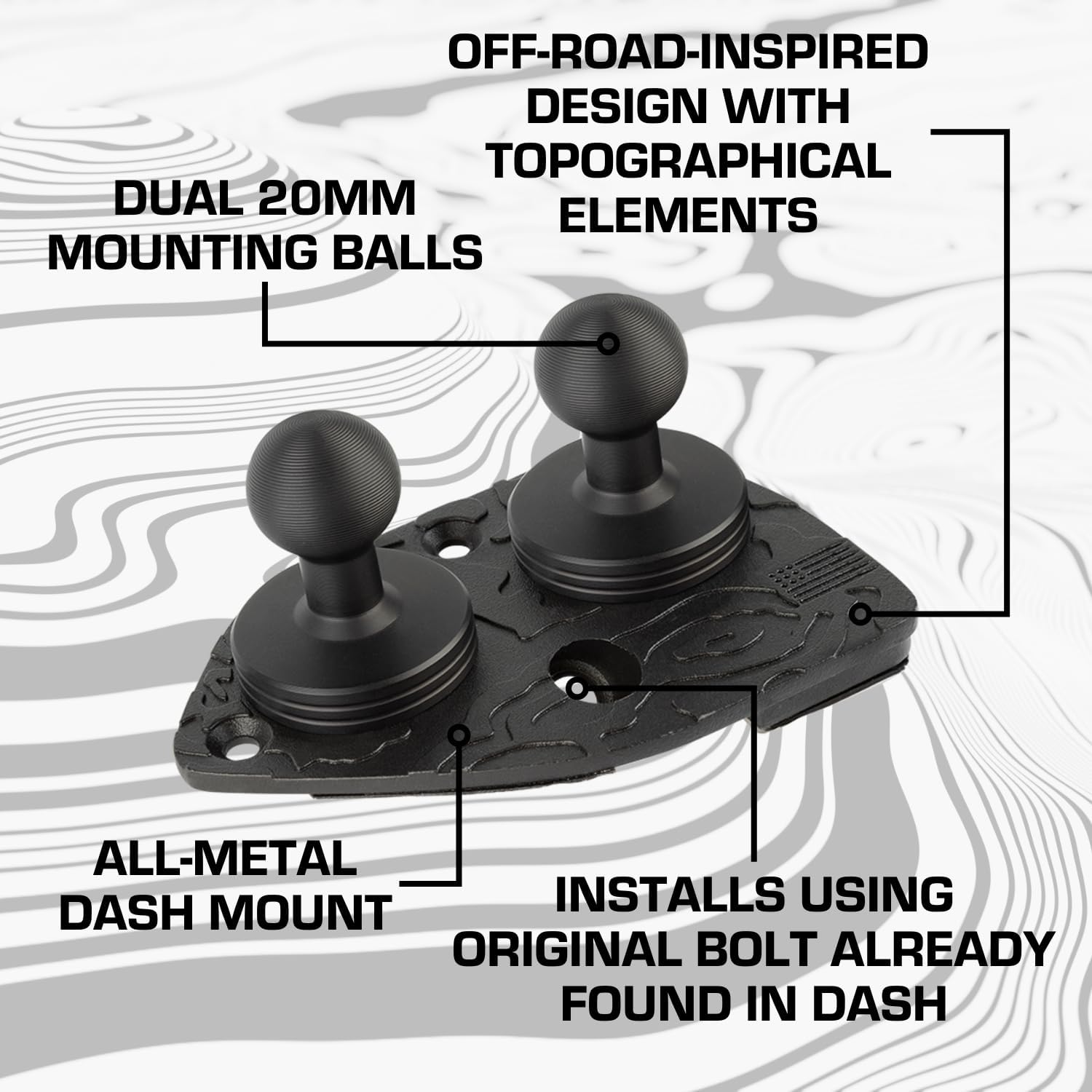Bulletpoint Metal Dash Mount Cell Phone Holder Compatible with 2021-2023 Jeep Wrangler 4xe Dual 20mm Ball Mount (Driver Side)