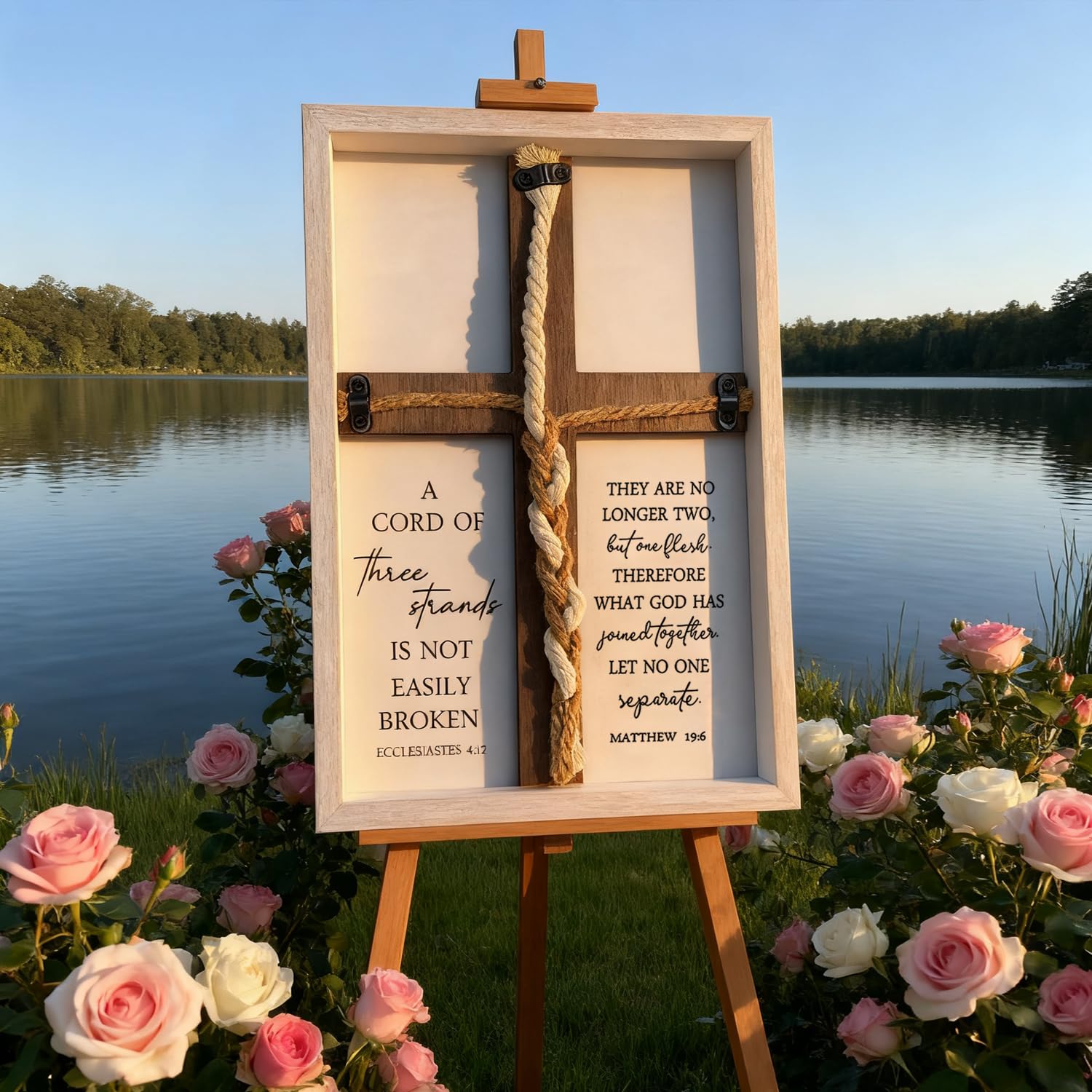 Hochzeitsschild "A Cord of Three Stränge", 38,1 x 25,4 cm, Weiß