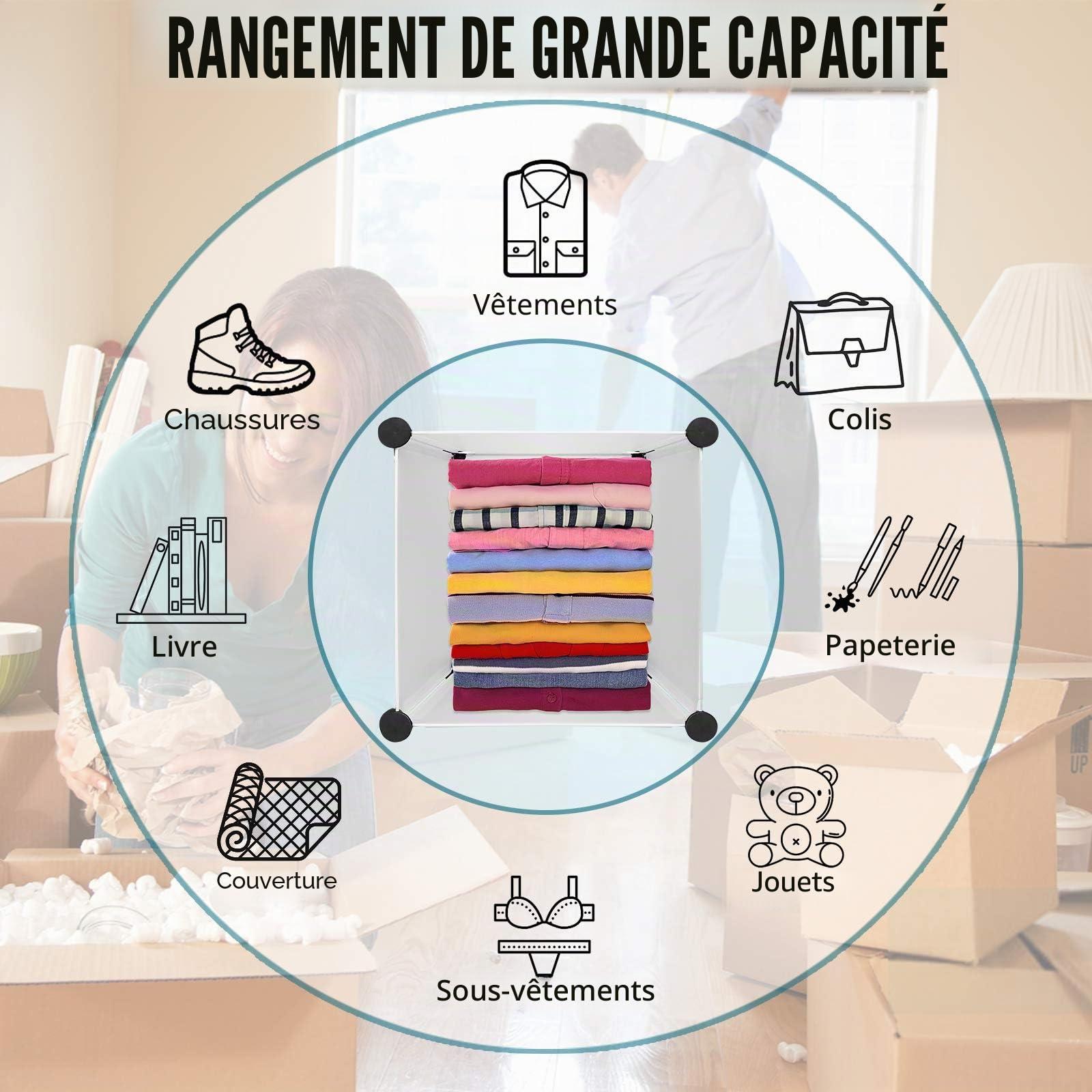 FIVMEN Penderie Blanc Armoire Chambre Modulable avec 6 Cube Armoire de Rangement Système d'étagères Enfichables DIY Étagère de Rangement en Plastique avec Porte
