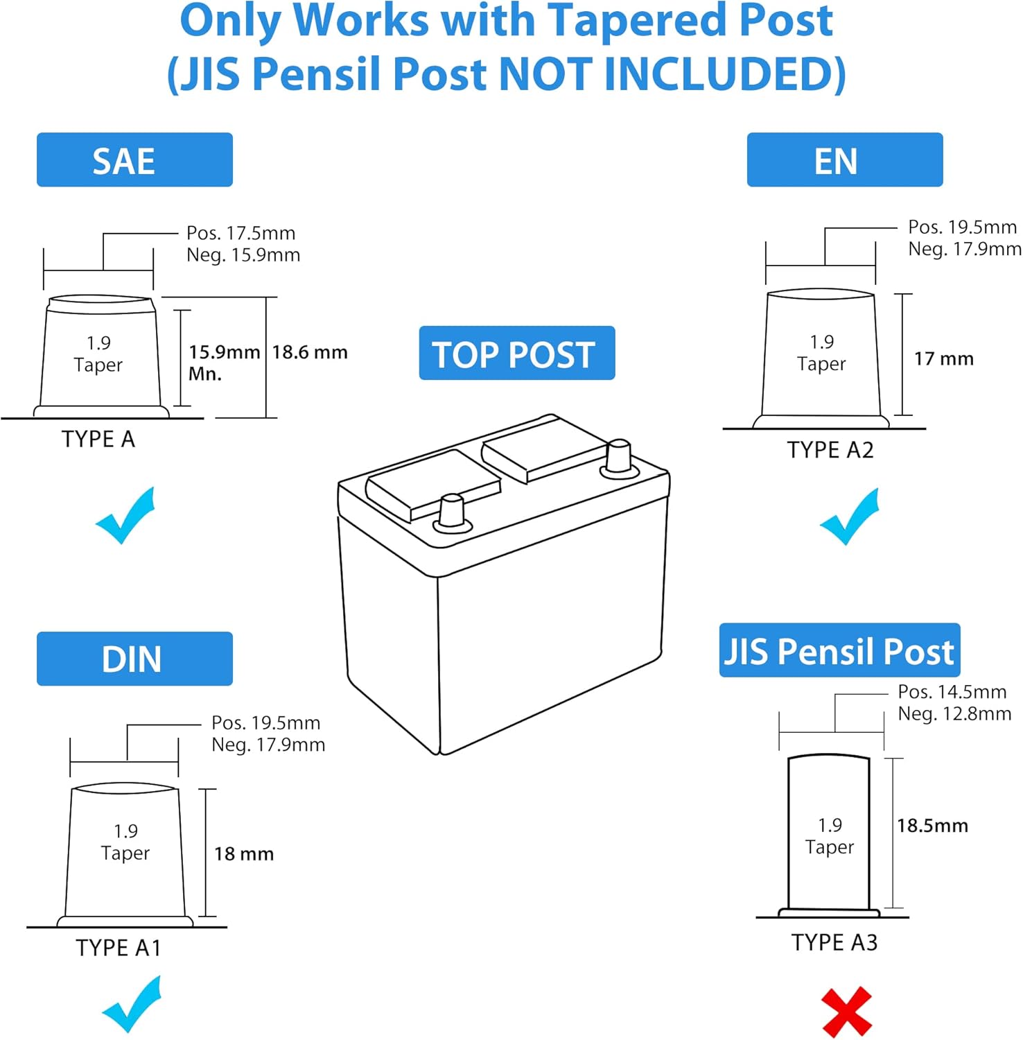 LotFancy Battery Terminal Connectors, 0/2/4/8/10 Gauge Positive & Negative Car Audio Battery Terminals with Spacer Shims, Auto Car Marine Boat Terminals Replacement, 1 Pair : Automotive