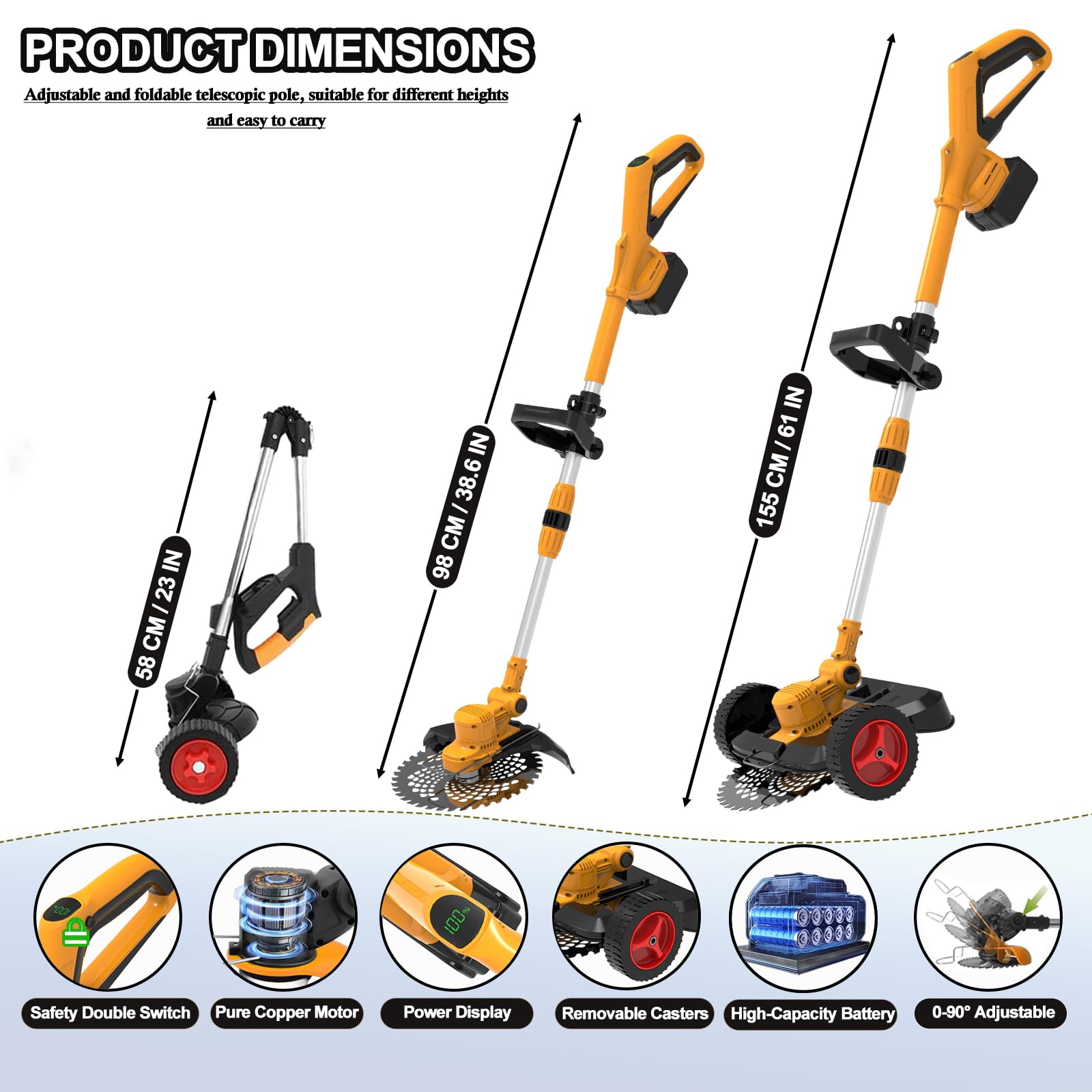 Fiutazge Coupe Bordure sans Fil avec 2 Batteries 21V 4.0Ah, Débroussailleuse Electrique sans Fil 5-en-1,Coupe-Bordures électriques Réglable Pliable,Roues Amovibles pour Jardin Pelouse Entretien