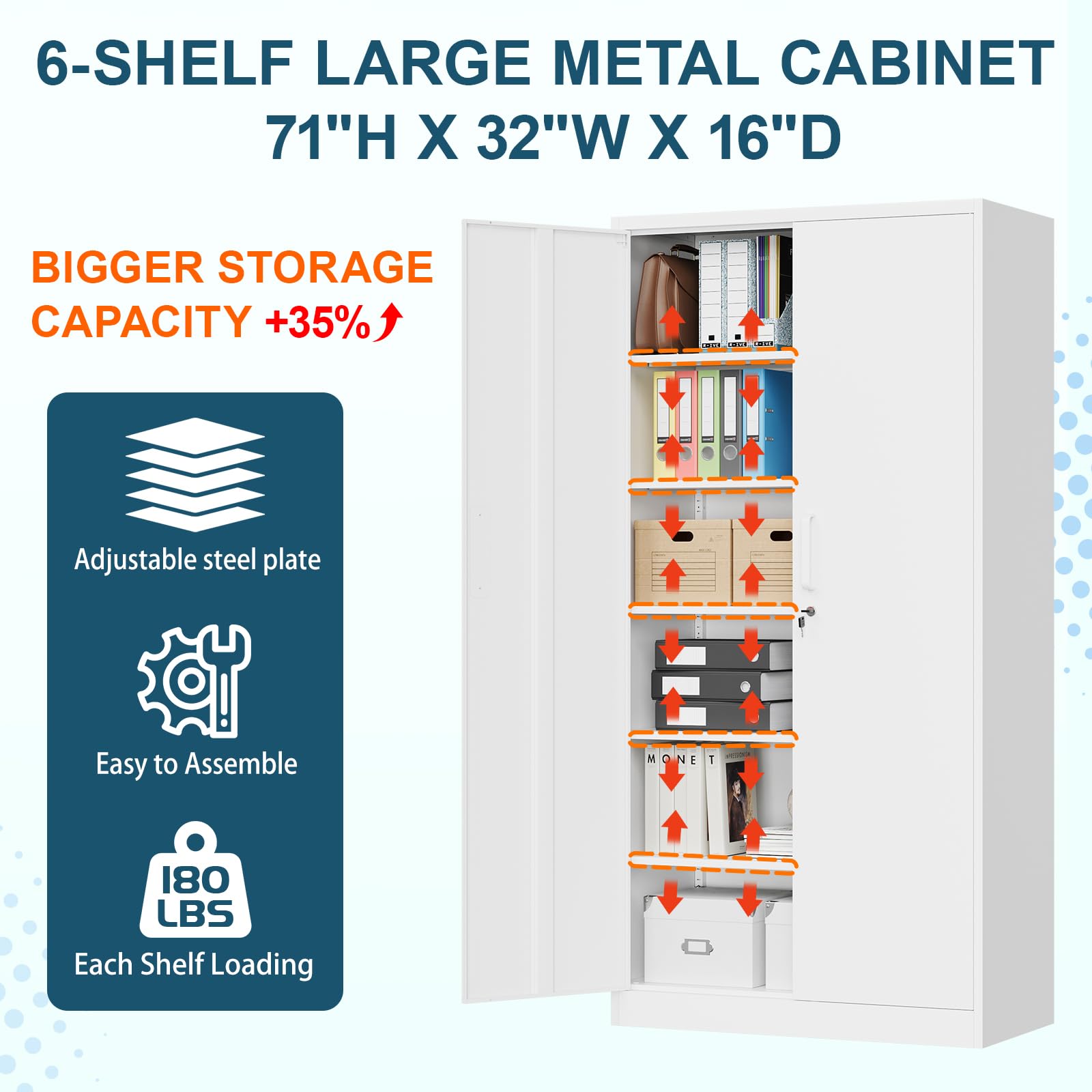 MIIIKO Metal Storage Cabinet with Lock, 71” Steel Storage Cabinet