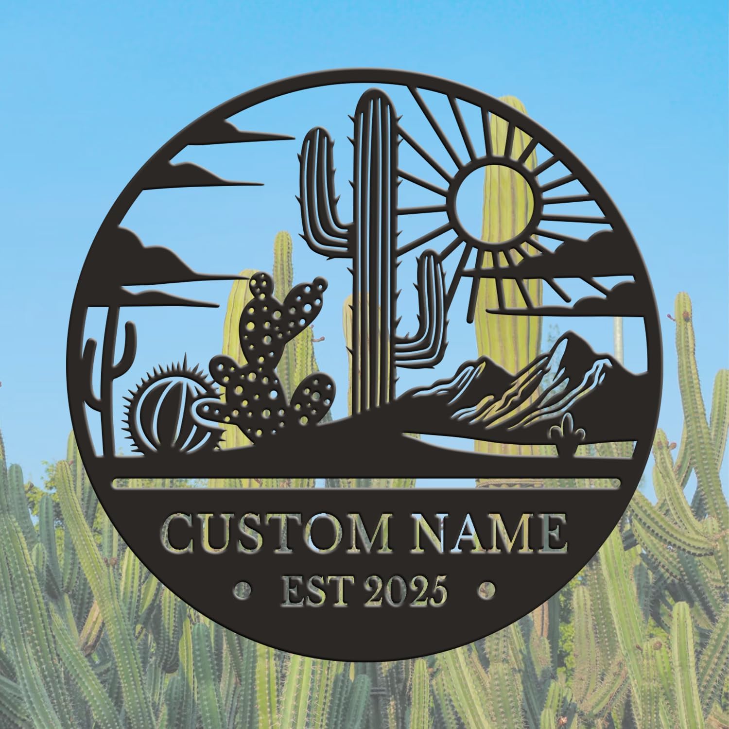 Personalized Cactus Metal Wall Art, Custom Desert-Themed Name Sign for Home & Office,Unique for Plant Lovers,Rustic Southwestern Decor (Style-3)