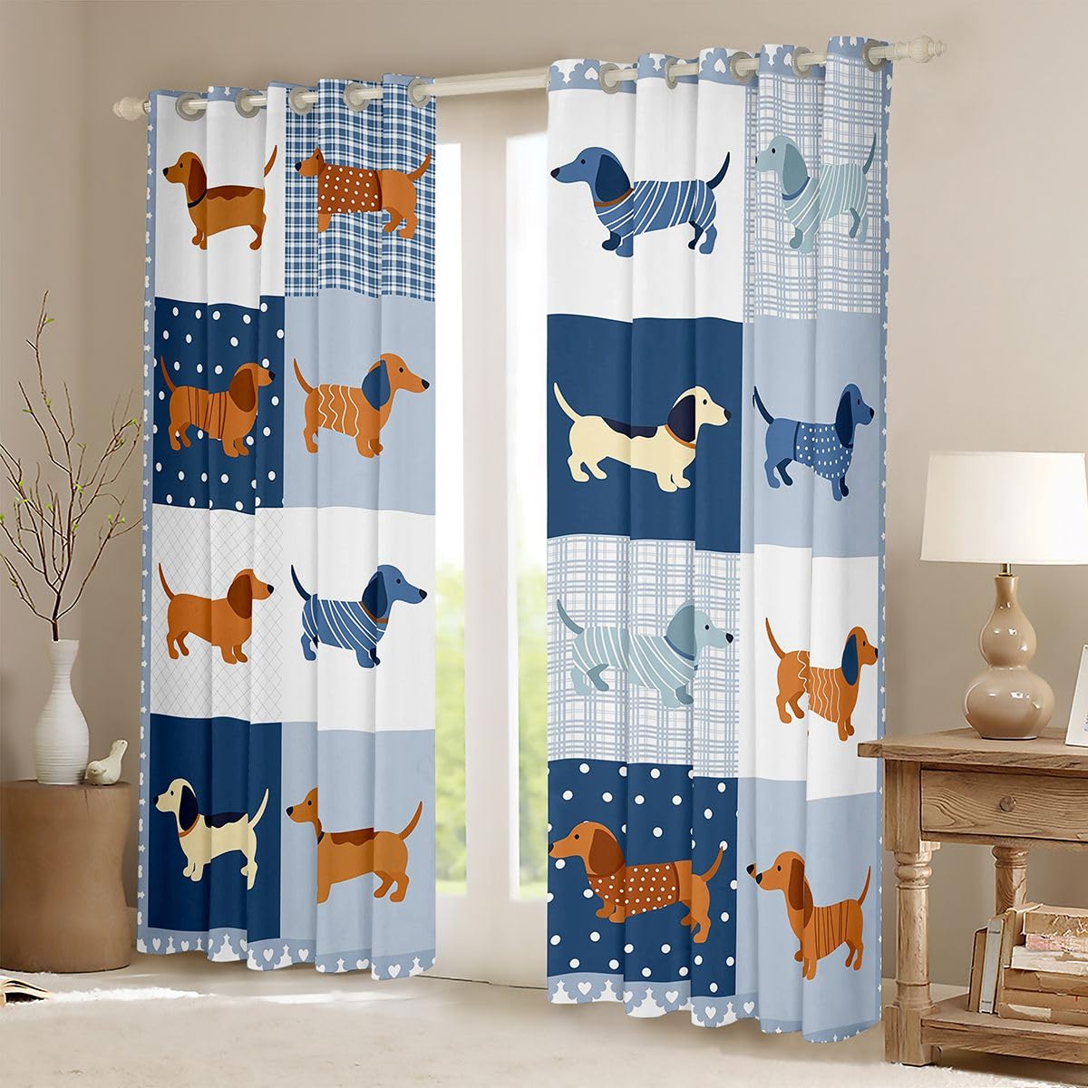 Homewish Tende oscuranti a 2 pannelli, motivo bassotto, 117 x 183 cm