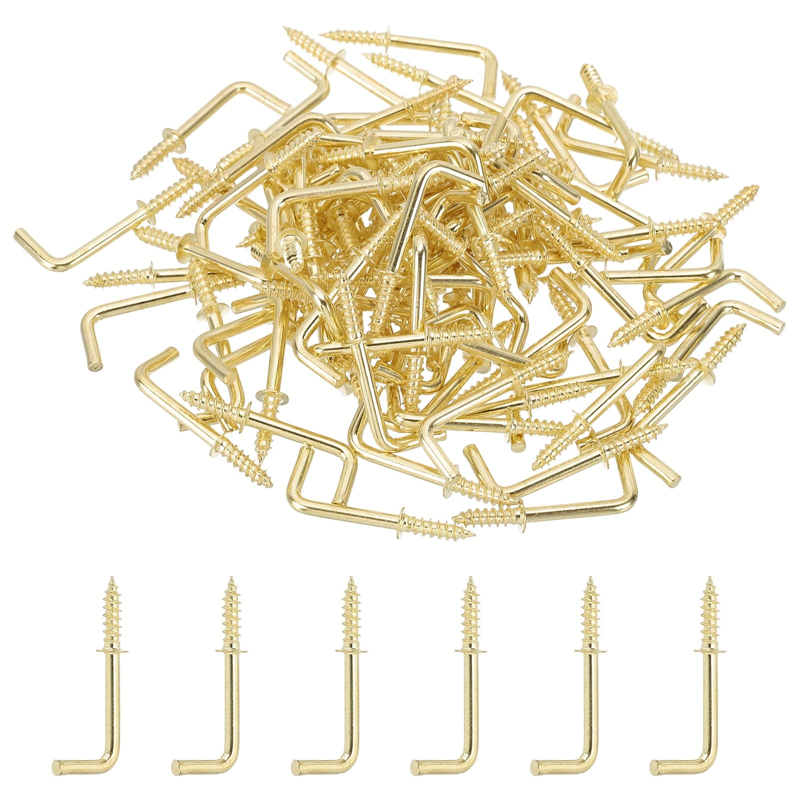 PATIKIL 1.2 Inch Ceiling Hooks for Hanging Plants 100 Pcs Copper Plating Metal Screw-in Ceiling Cup Hooks L Shape Self-Tapping Screw Eye Bolt for Indoors Outdoors