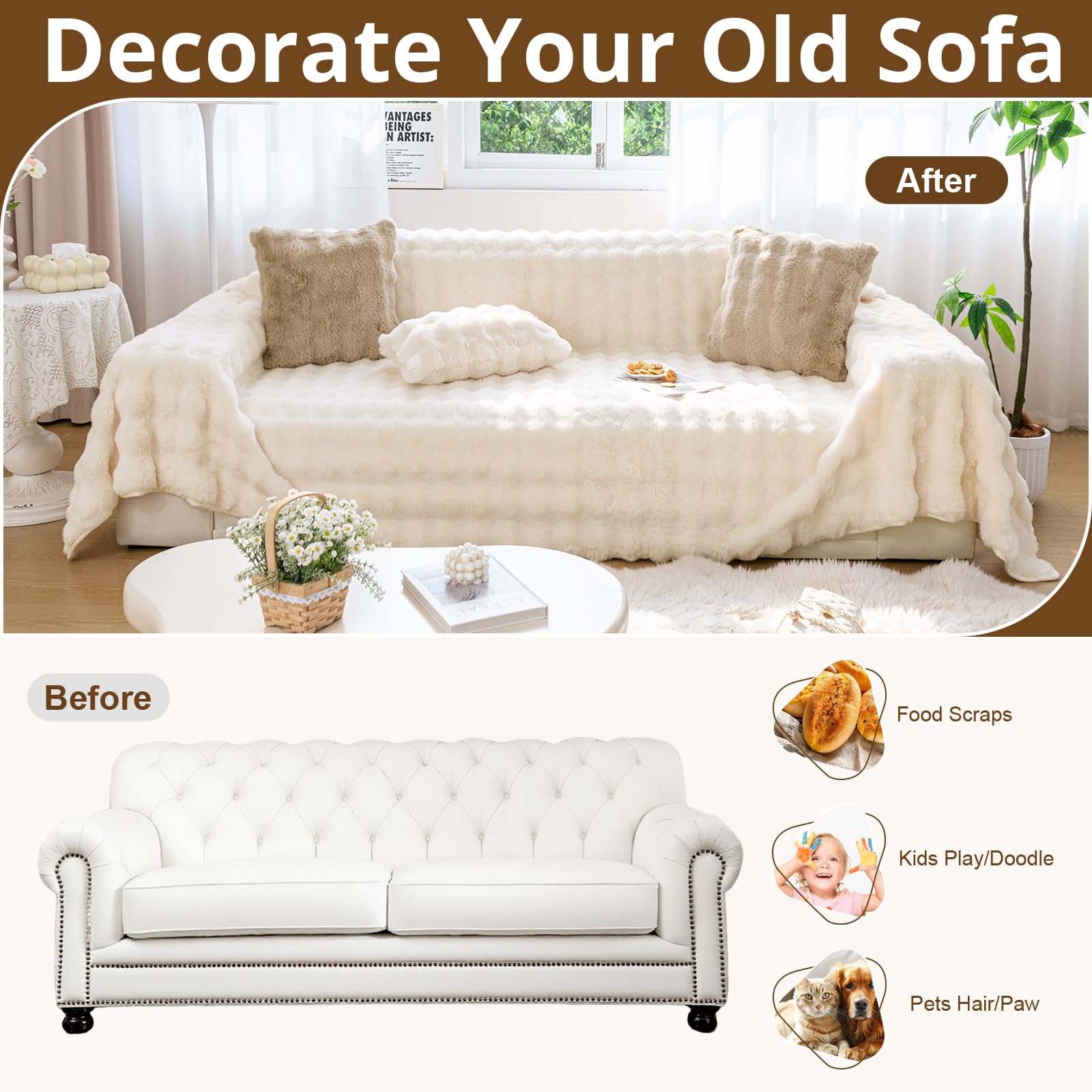 Royhom Fuzzy Sofa Cover 2 Seater, Corner Sofa Covers L Shape, Washable Couch Cover for Dogs Machine Washable, Soft - Image 4