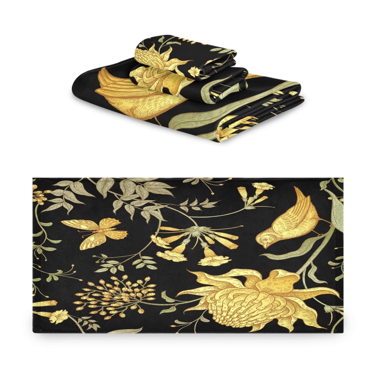 Vnurnrn Flor Amarilla Pájaro Dorado Juego de Toallas para Baño Playa Toalla (1 Toalla de Baño y 1 Toalla de Mano y 1 Paño de Lavado) para Nadar Niñas Niños