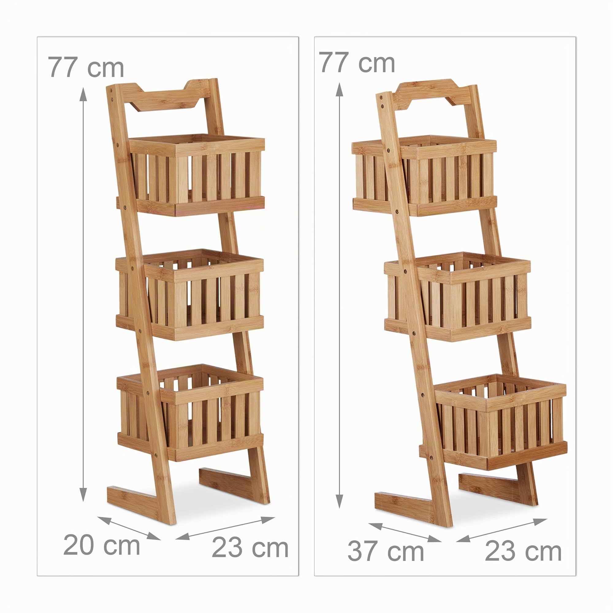 Relaxdays 10021556 Scaffale Bagno Legno, 3 Cestini, Portatile, Cestini Portaoggetti, Salvaspazio, Resistente all'Acqua, Naturale, 77 X 23 X 20 Cm