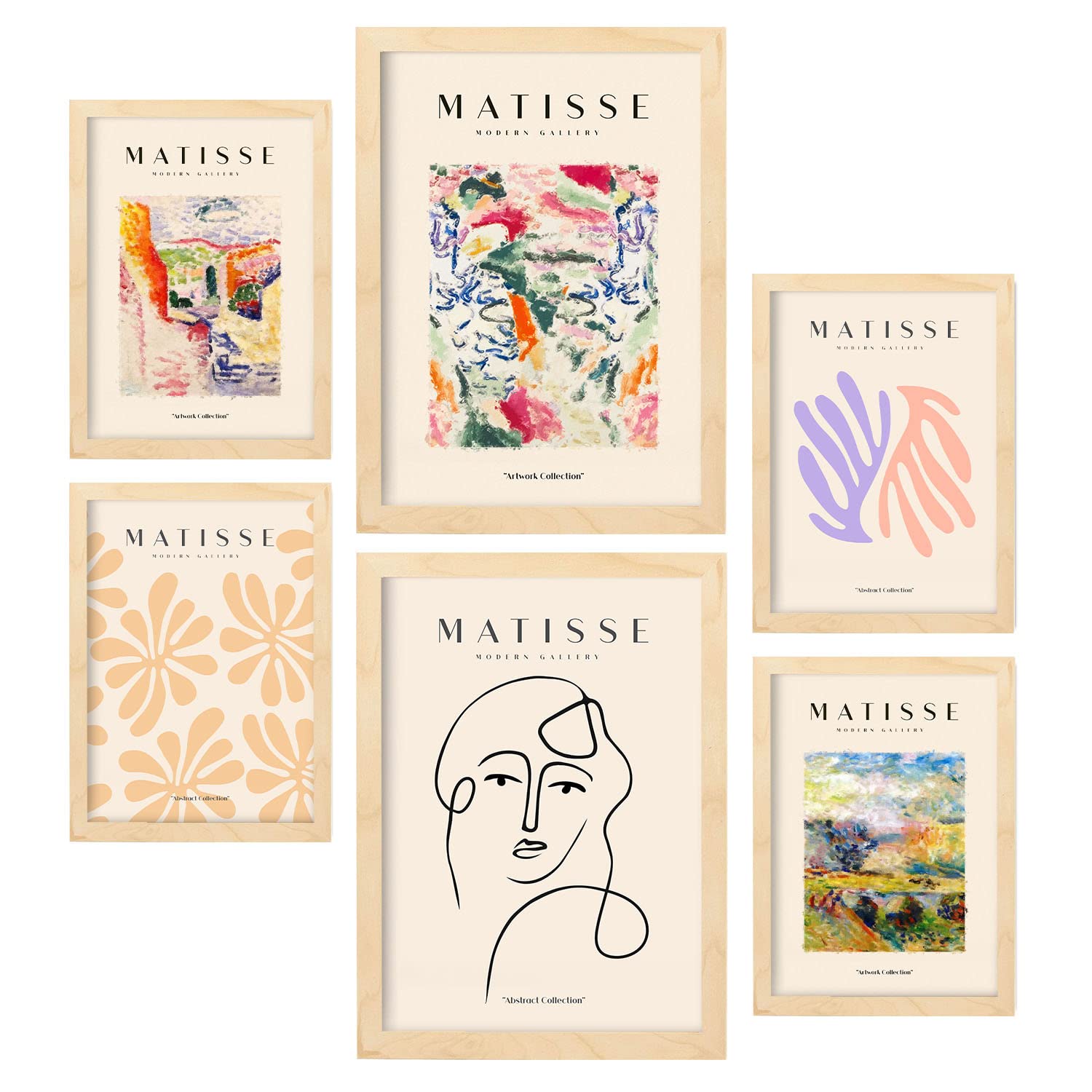 Nacnic Scene Set Of 6 Henri Matisse Posters. Abstract Fauvism Art Gallery Aesthetic Prints For Interior Design And Decoration. Sizes A3 & A4. Wooden Frames.